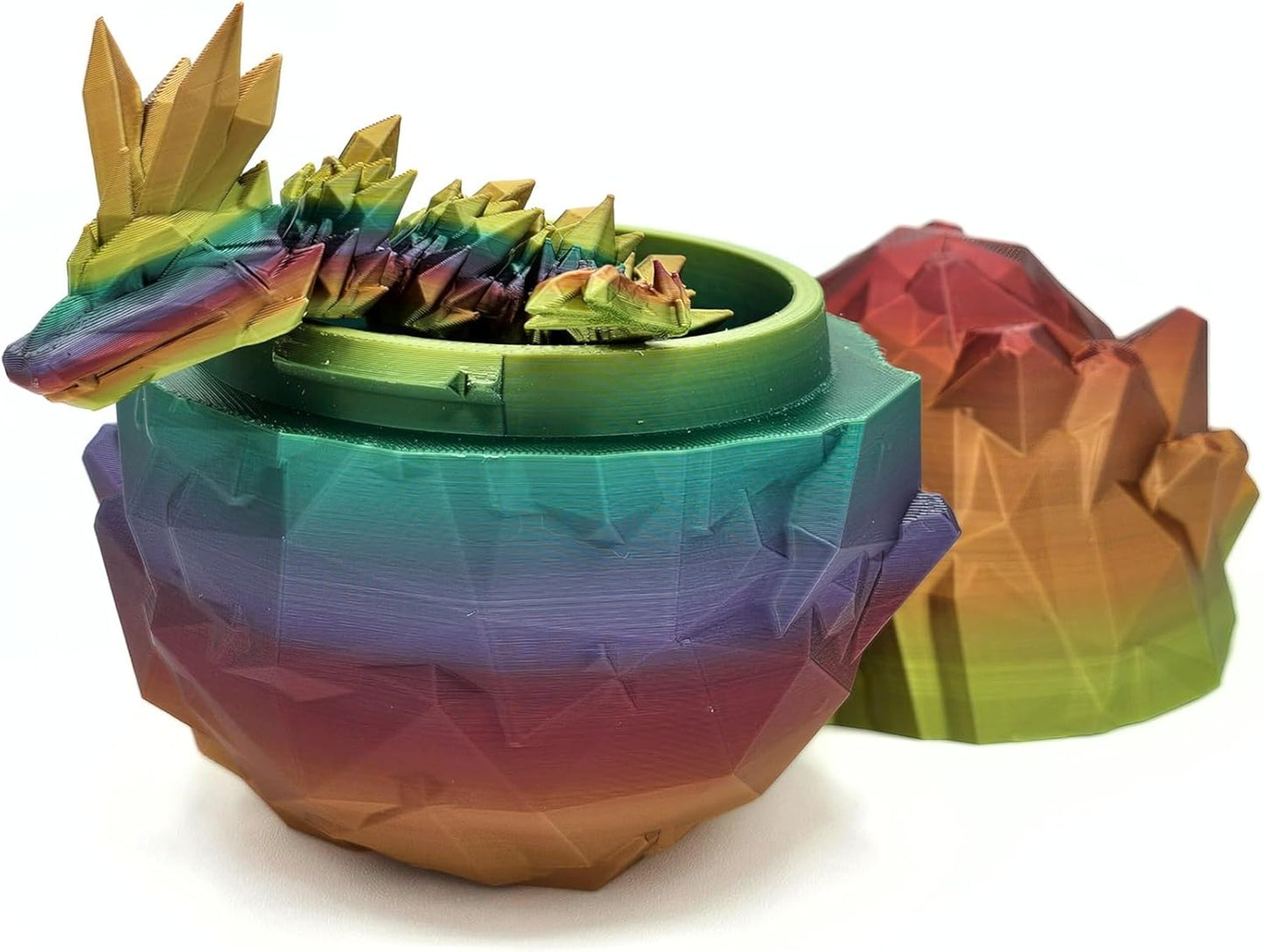 3D Printed 14'' Articulated Crystal Dragon with Egg, Toy Home Office Decor, Executive Desk Toy, Adult Fidget Toy, Toddler Play Game (Rainbow, Medium 14'' w/ Egg)