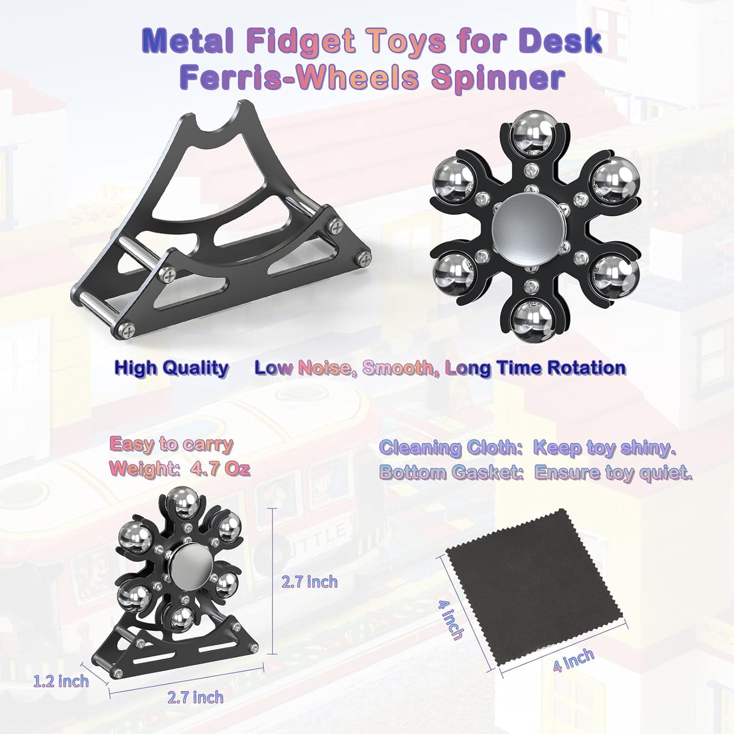 Desk-Fidget-Toys Ferris-Wheels-Spinner: Metal Kinetic-Fidget-Spinner 4mins, EDC-Toy Cool-Gadgets for School Office Christmas, ADHD Tools Gift Cool-Stuff Stress Relief Gift for Kid Children Teen Adult