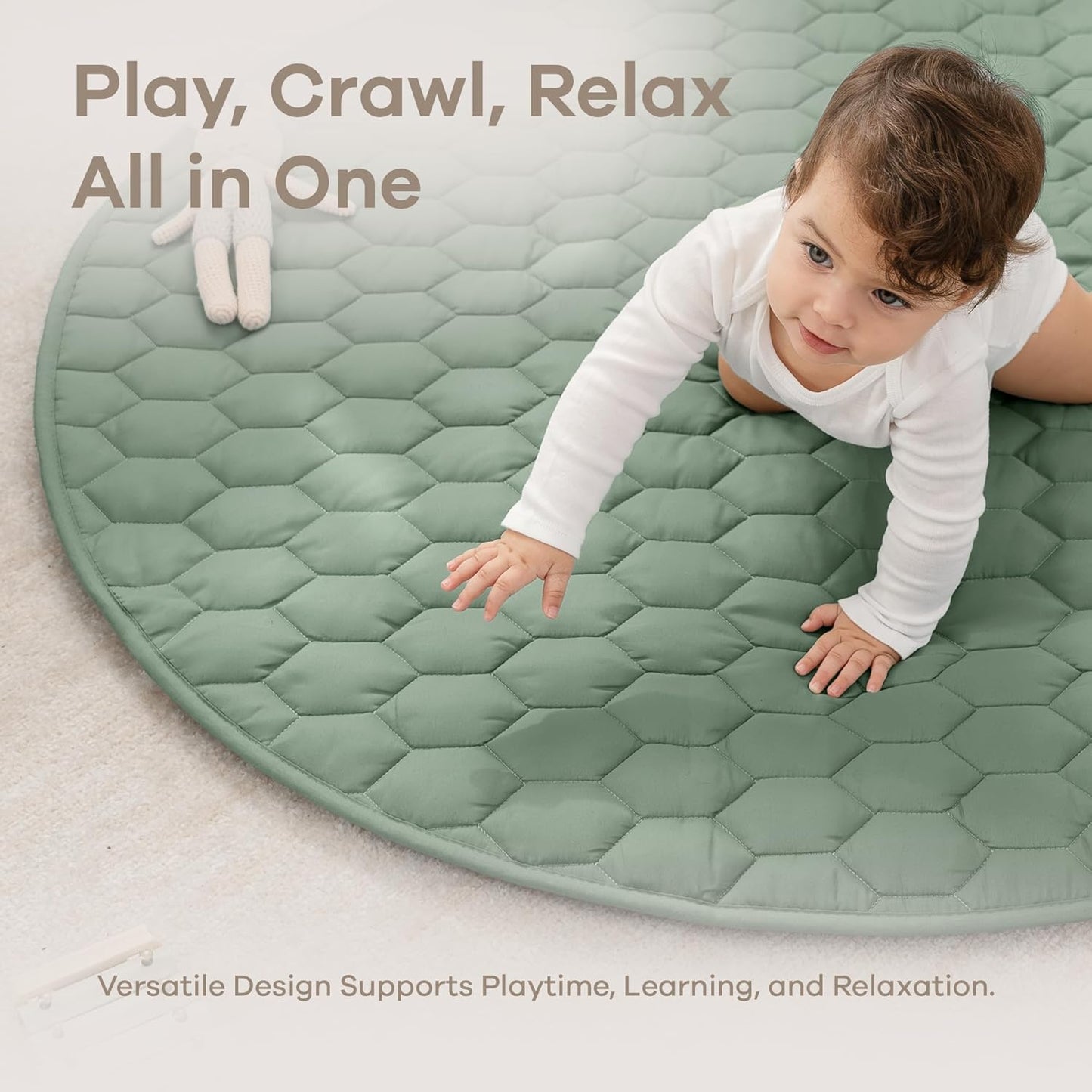 Comfy Cubs Round Kids Play Mat - Medium 48 inches Soft Quilted Baby Floor Mat with Non-Slip Bottom - Plush Design for Toddlers' Playtime and Relaxation - Comfortable and Durable - Fern