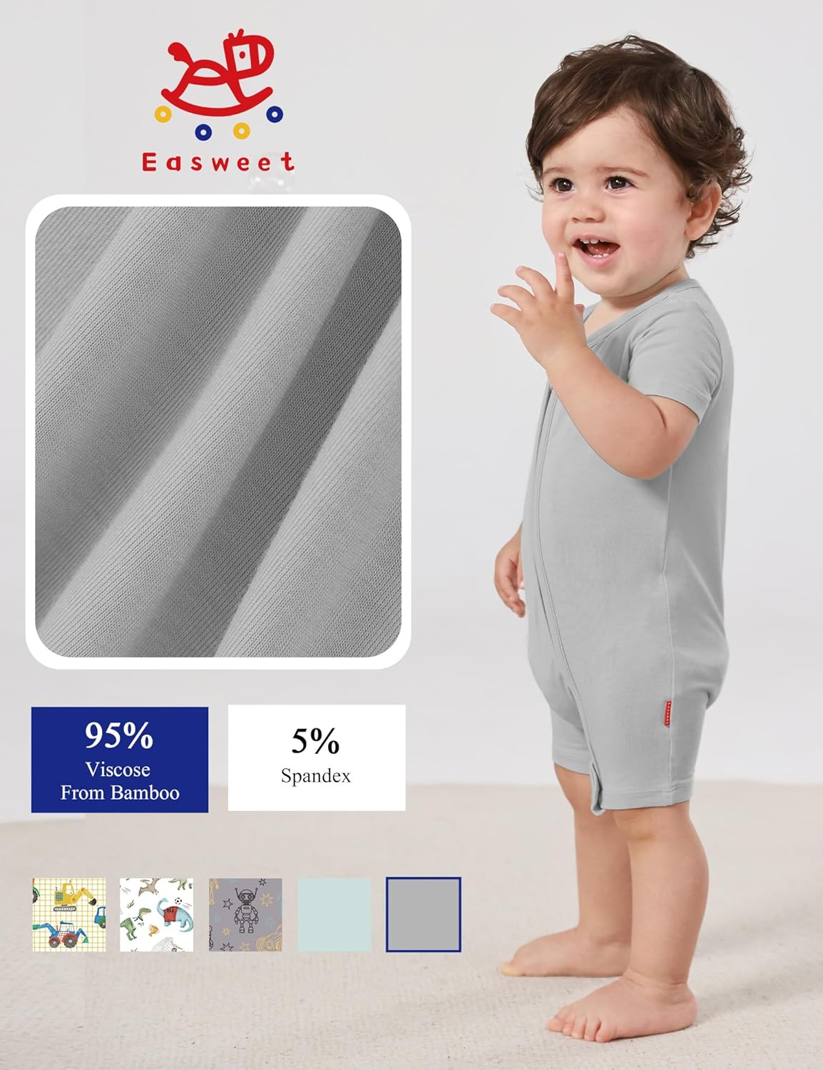 Baby Boys Bamboo Viscose Short Sleeve Romper Soft Comfy Infant Summer Jumpsuit