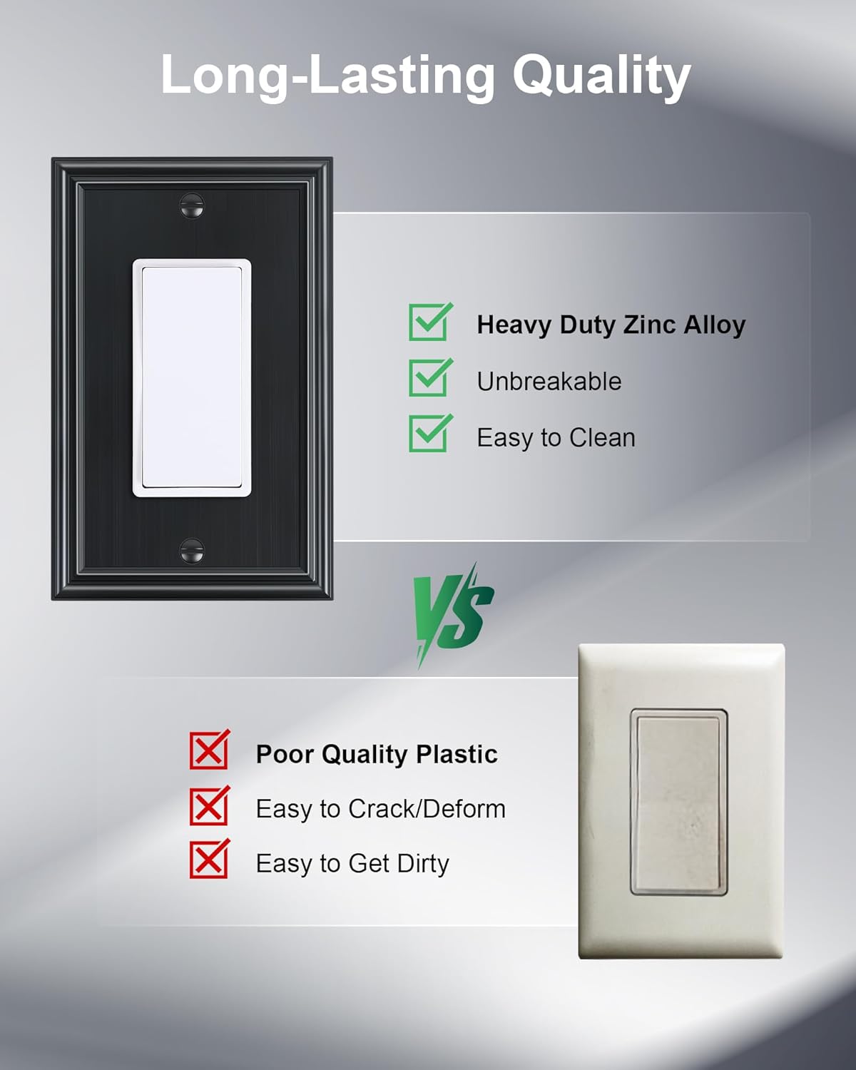 2-Pack Decorator Outlet Cover Plate, Black Decorative Switch Plates and Outlet Covers, Durable Zinc Alloy Wall Plates for Electrical Outlets, Receptacle, GFCI Outlet, Dimmer Switch