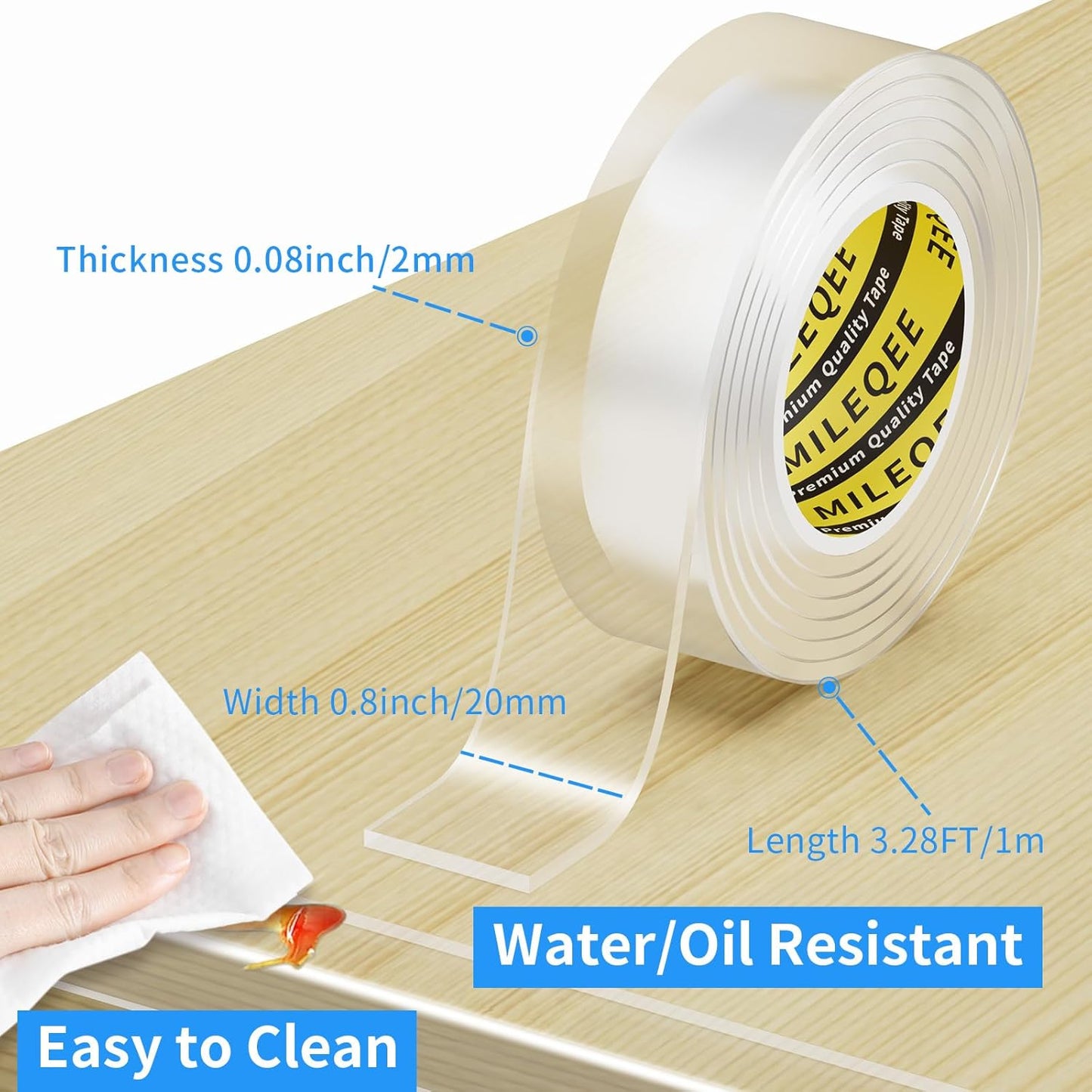 2Pack Clear Edge Protector Strip, 0.8in x 3.28FT(6.56FT Total), Sharp Edge Wrap Cover Tape, Self Adhesive Protective Bumper Guards for Cabinet Door Desk Glass Table Bed Furniture, Kitchen Countertop