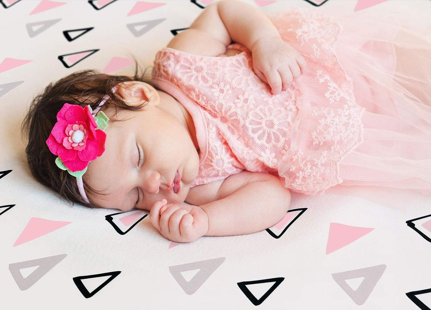 Stretchy Ultra Soft Jersey Knit Fitted Pack n Play Playard Sheets Set 2 Pack, Fits Portable/Mini Cribs Sheets, Playards Mattress Pads, Pink Simple Triangle/Dream Unicorn for Girls