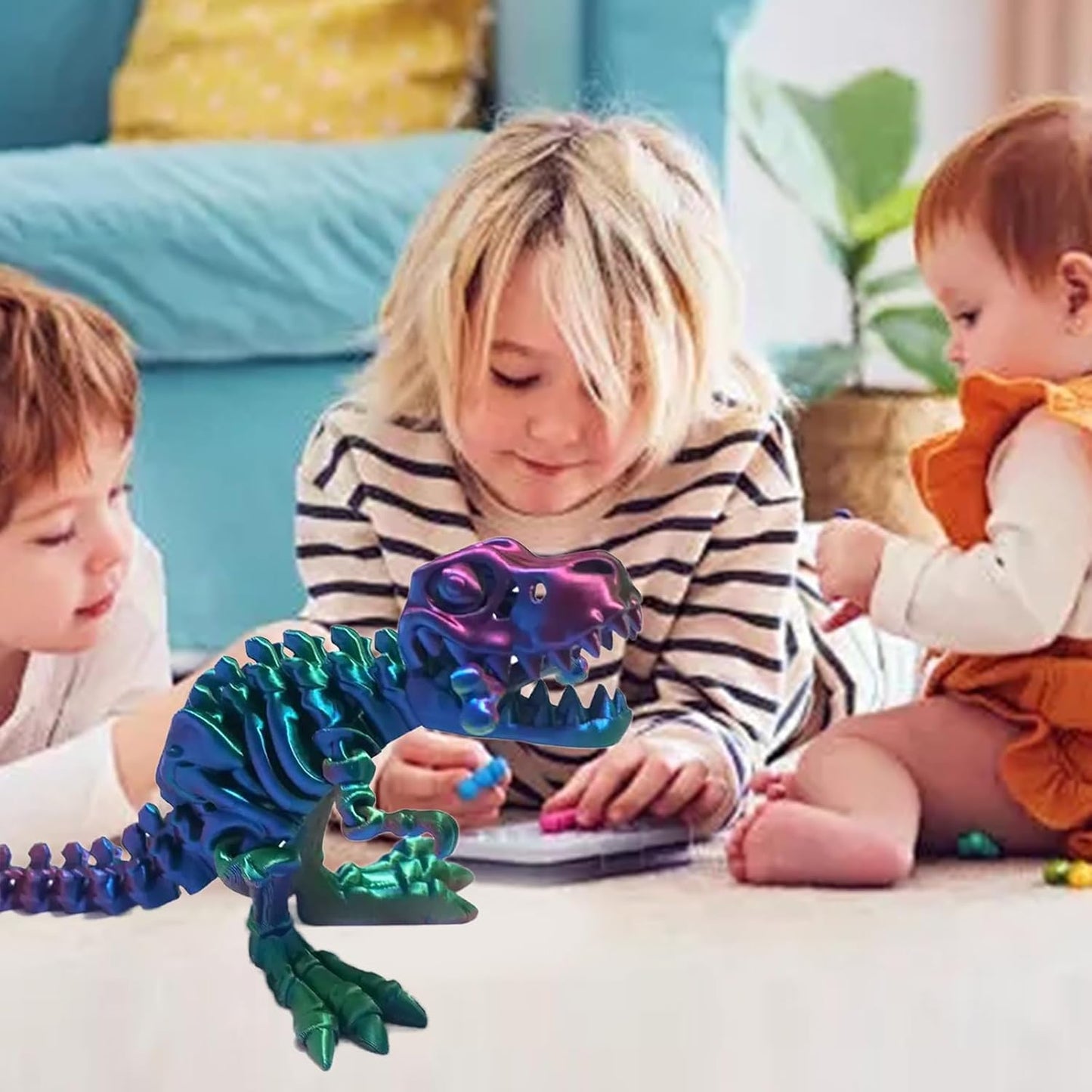 3D Printed Dinosaur Bones Tyrannosaurus Rex Skeleton with Movable Joints, 3D Model Skull T-Rex, Flexible Articulated Dinosaur Fidget Toys Adults for Autism/ADHD