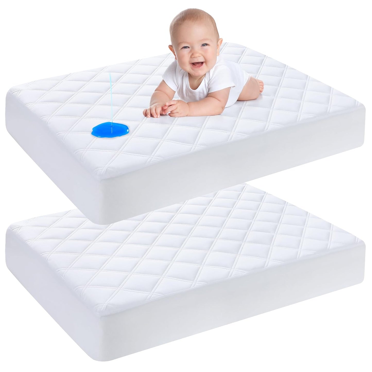 Yoofoss Waterproof Mini Crib Mattress Protector 2 Pack, Quilted Mattress Pad Cover Soft and Breathable, Machine Washable Portable Mattress Protector for Standard Baby Crib Size 38"X24"