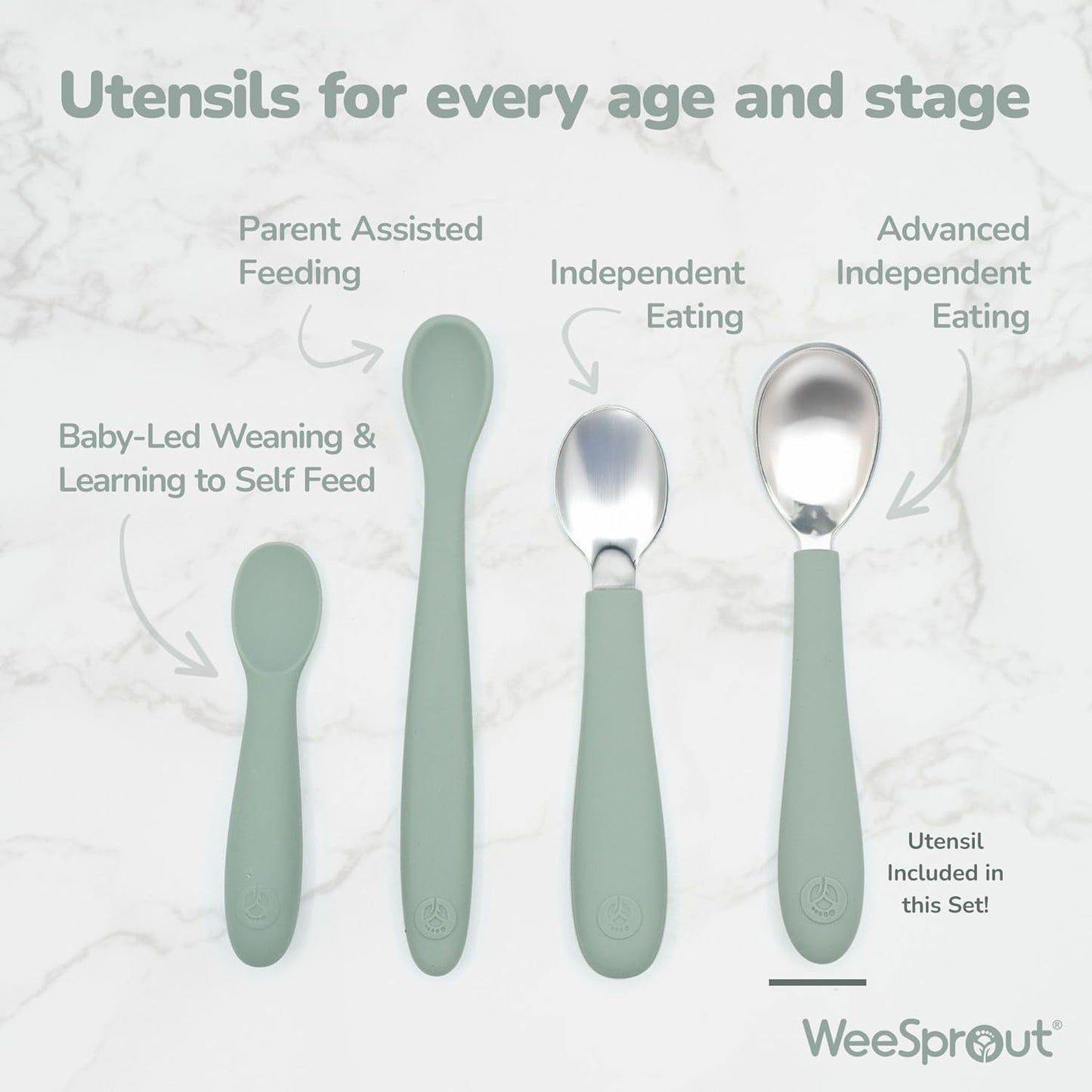 Kids Stainless Steel Utensils Set - Premium 18/8 Grade Silverware Kit - 2 Spoons, 2 Forks, and 2 Knives for Ages 4-7 - Silicone Easy-Grip Handles - Children Flatware Cutlery (Matte - Green, Blue)