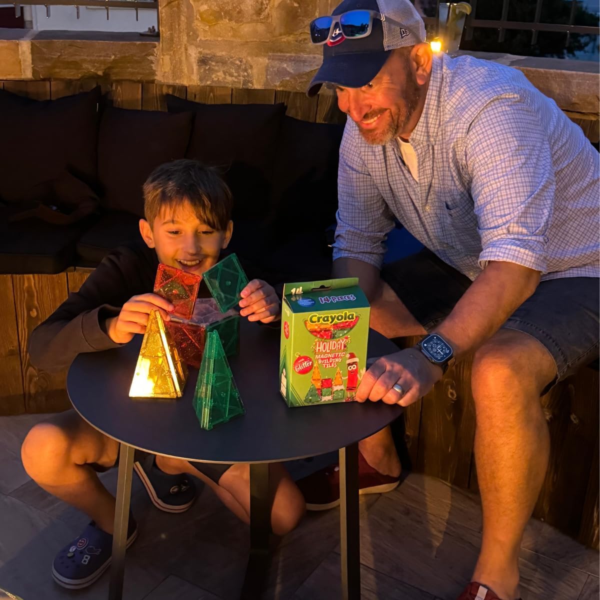 CreateOn Crayola Holiday Glitter Magnetic Tiles, Building Set for Kids, Magnetic Building Toys for Kids, STEM Travel Toys for Boys and Girls Ages 3+, 14-Piece Set (Holiday Glitter)