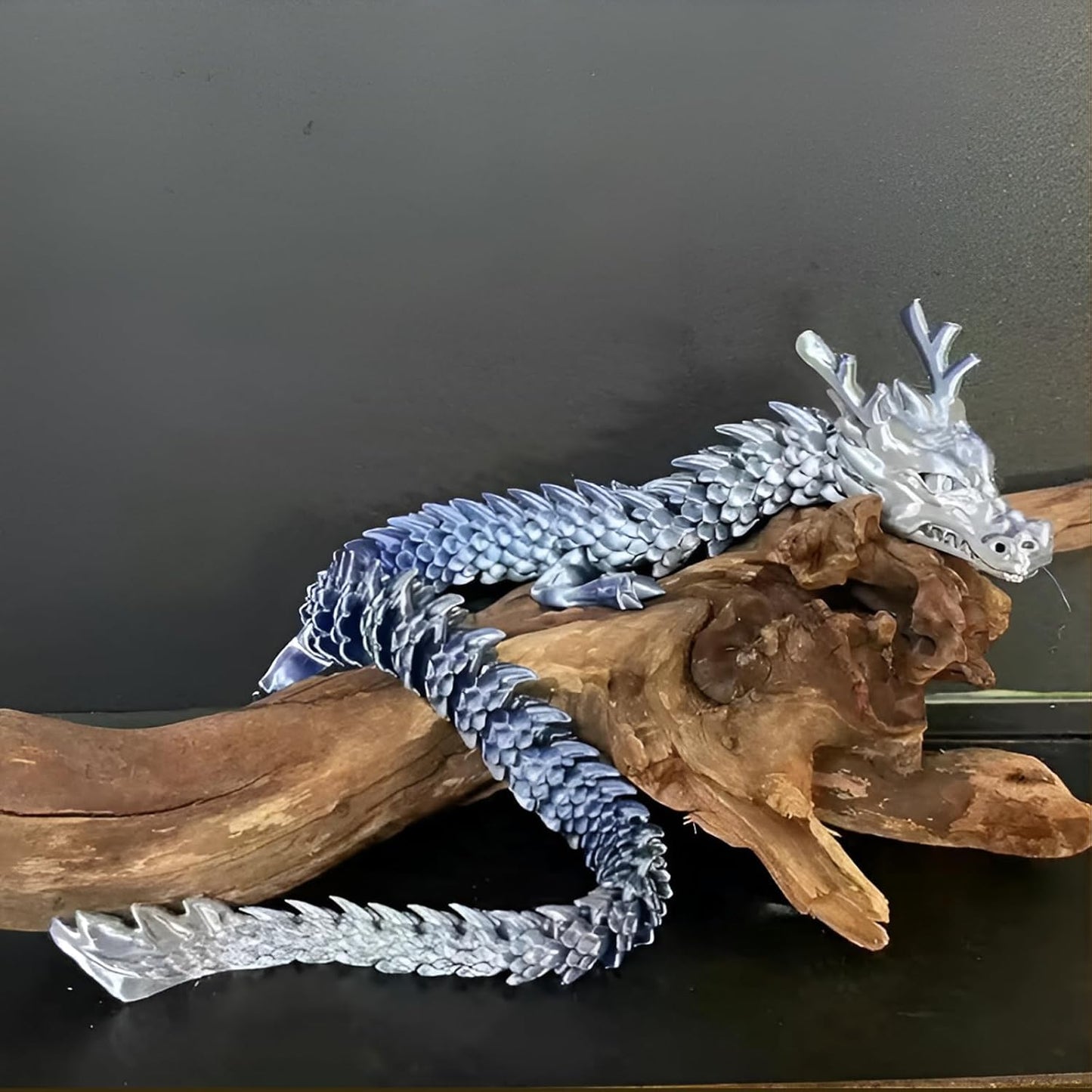 3D Printed Dragon Fidget Toy, 18in Surprise Mystery Dragon, Crystal Dragon Fidget Toy, Articulated Pye Dragon Fish/Display Cabinet/Home/Office Desktop Decor(Blue Silver)