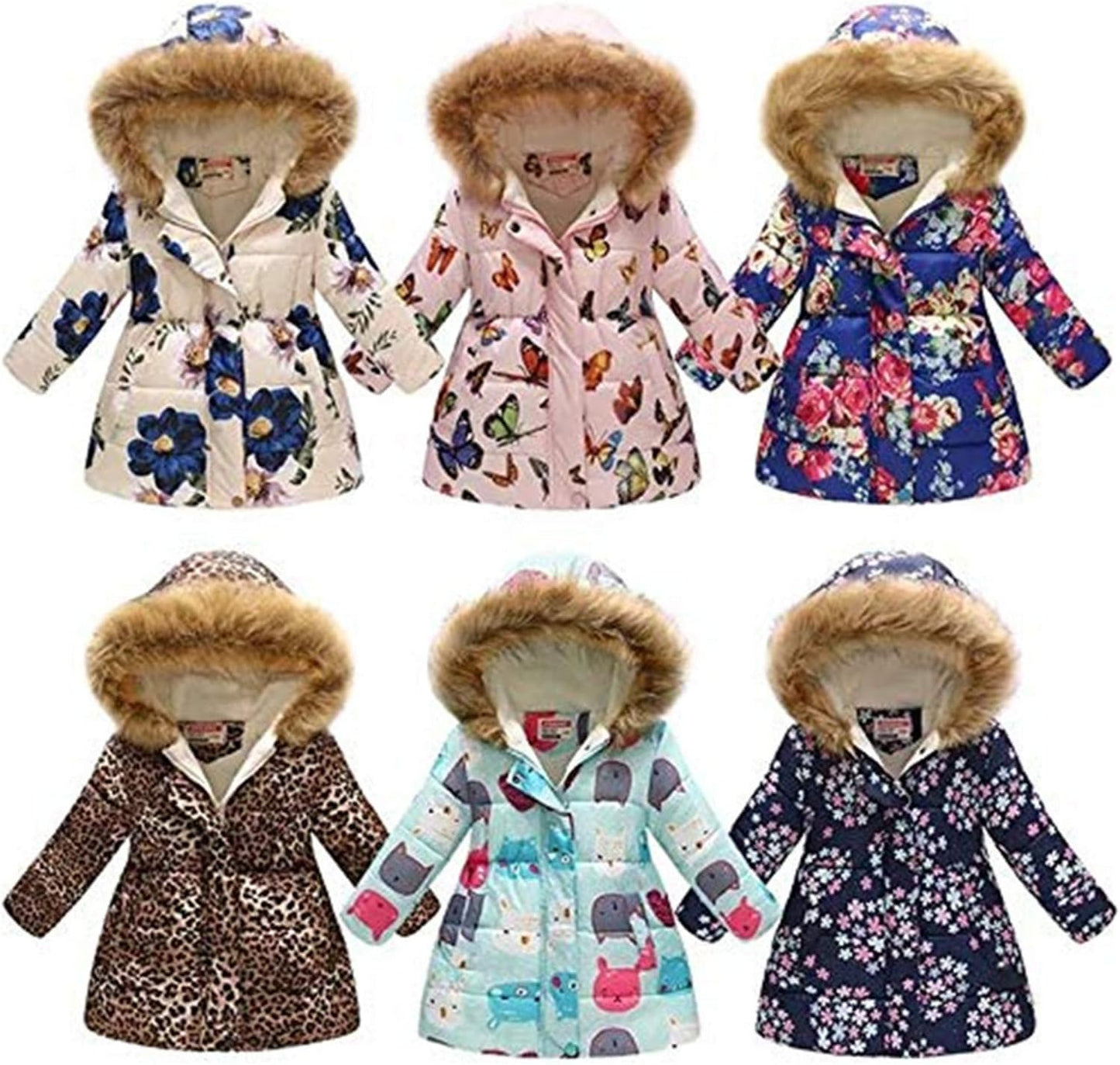 Miss Bei Girl's Winter Coat Jacket Hooded Kids Toddler Flower Print Parka Outwear Warm Cotton Puffer Hooded Jacket