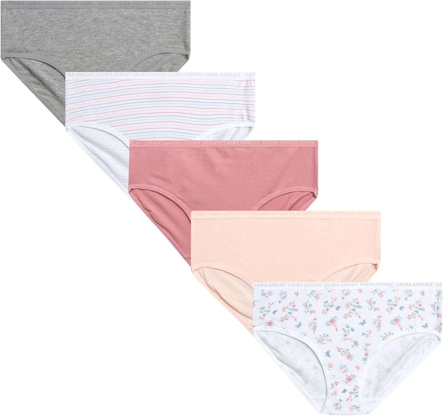 Laura Ashley Girls Underwear - 5 Pack Soft Stretch Breathable Panties for Girls - Lightweight Cotton Panties (Size: 4-12)