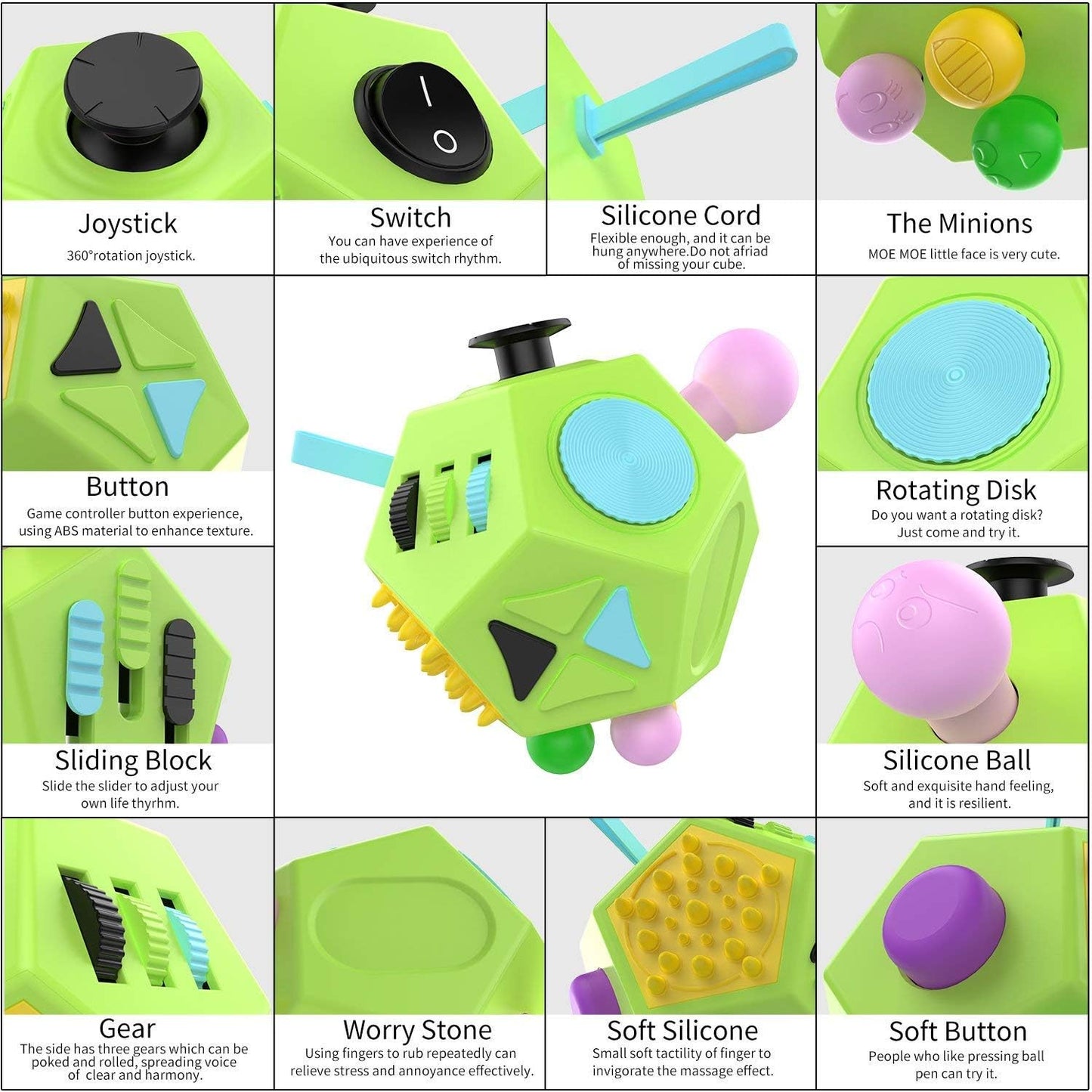 Sensory Fidget Toy,Dodecagon 12 Sided Fidget Toys Dice Relief Stress,Anxiety,Calming and Focus for Kids with ADD, ADHD, OCD, Autism by (Green / B1)