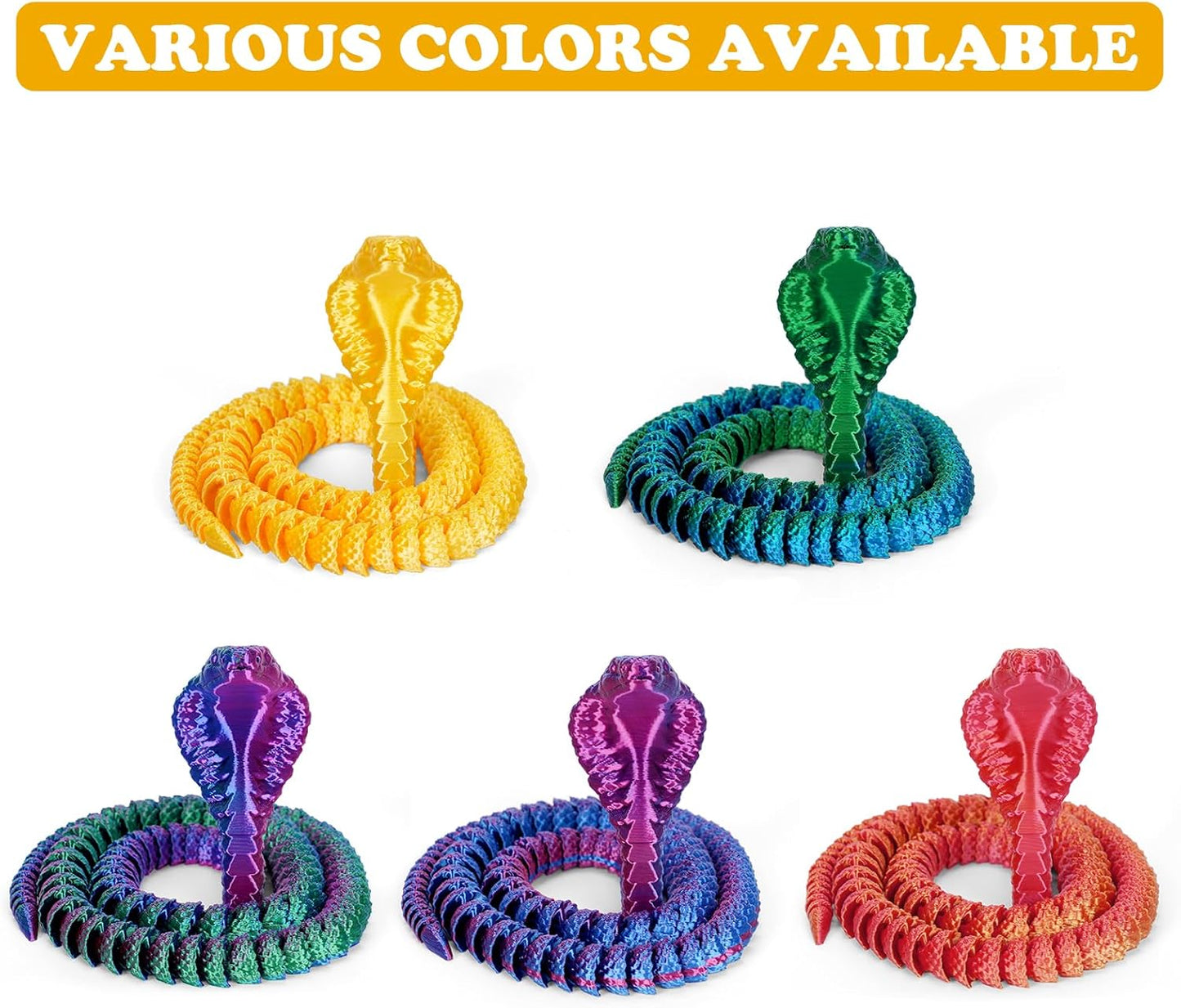3D Printed Snake 3D Printed Animals 26in Printed Cobra Fidget Toys for Adults 3D Printed Articulated Cobra Flexiable Crystal Snake Toys for Home Office Decor