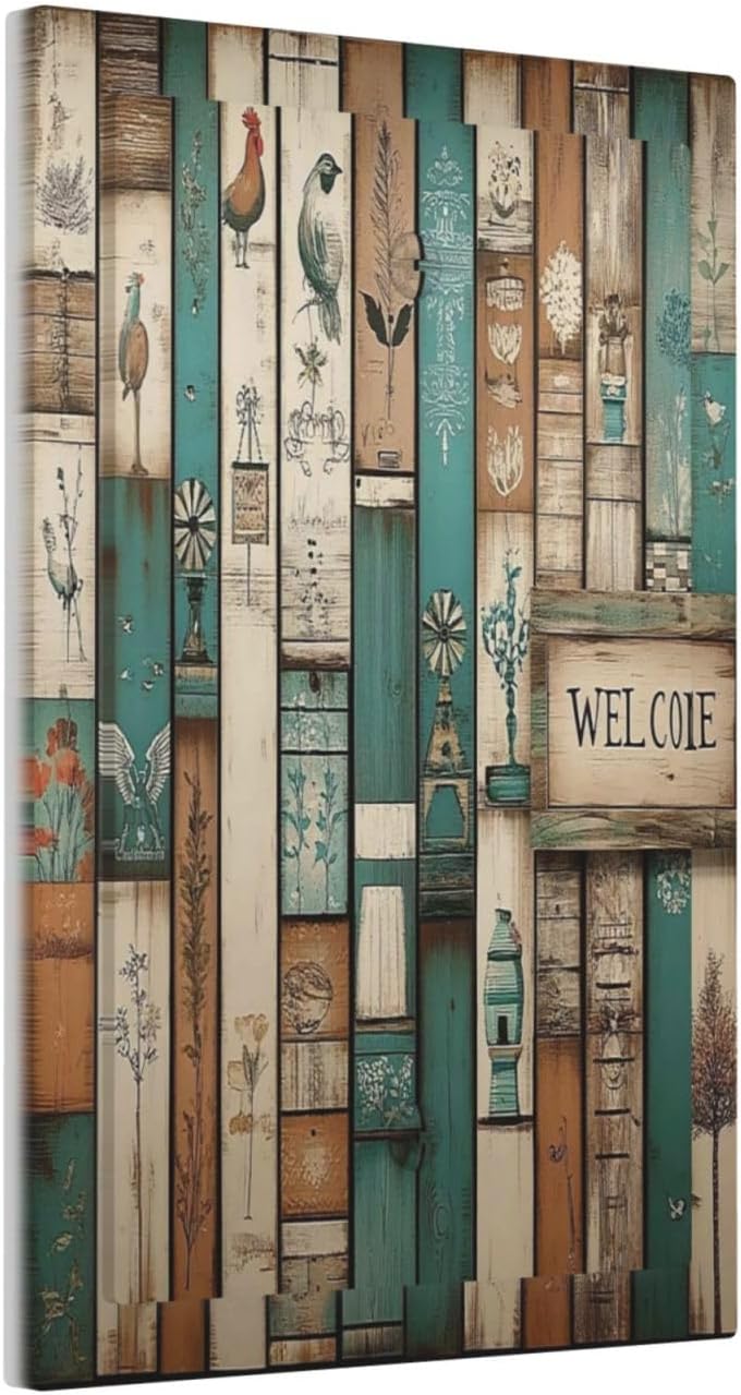 Light Switch Cover Plate Vintage Wood Brown Turquoise Splicing 1 Gang No Device Blank Electrical Wall Plates Faceplate Decorative Switch Plate For Farmhouse Cabin Decor