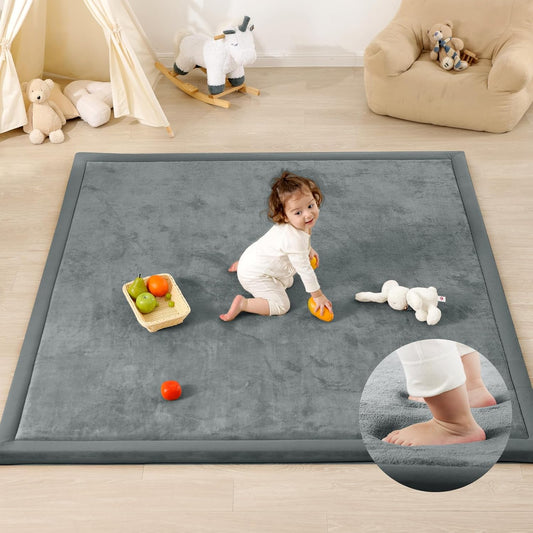 Ultra Soft Baby Play Mat,79"×158" Extra Large Activity Tummy Time Mat for Toddlers,Infants,Kids,Extra Thick Elasti-Foam Nursery Rug for Floor,Non-Slip Safe for Crawling,Water-Repellent(Dark Grey)