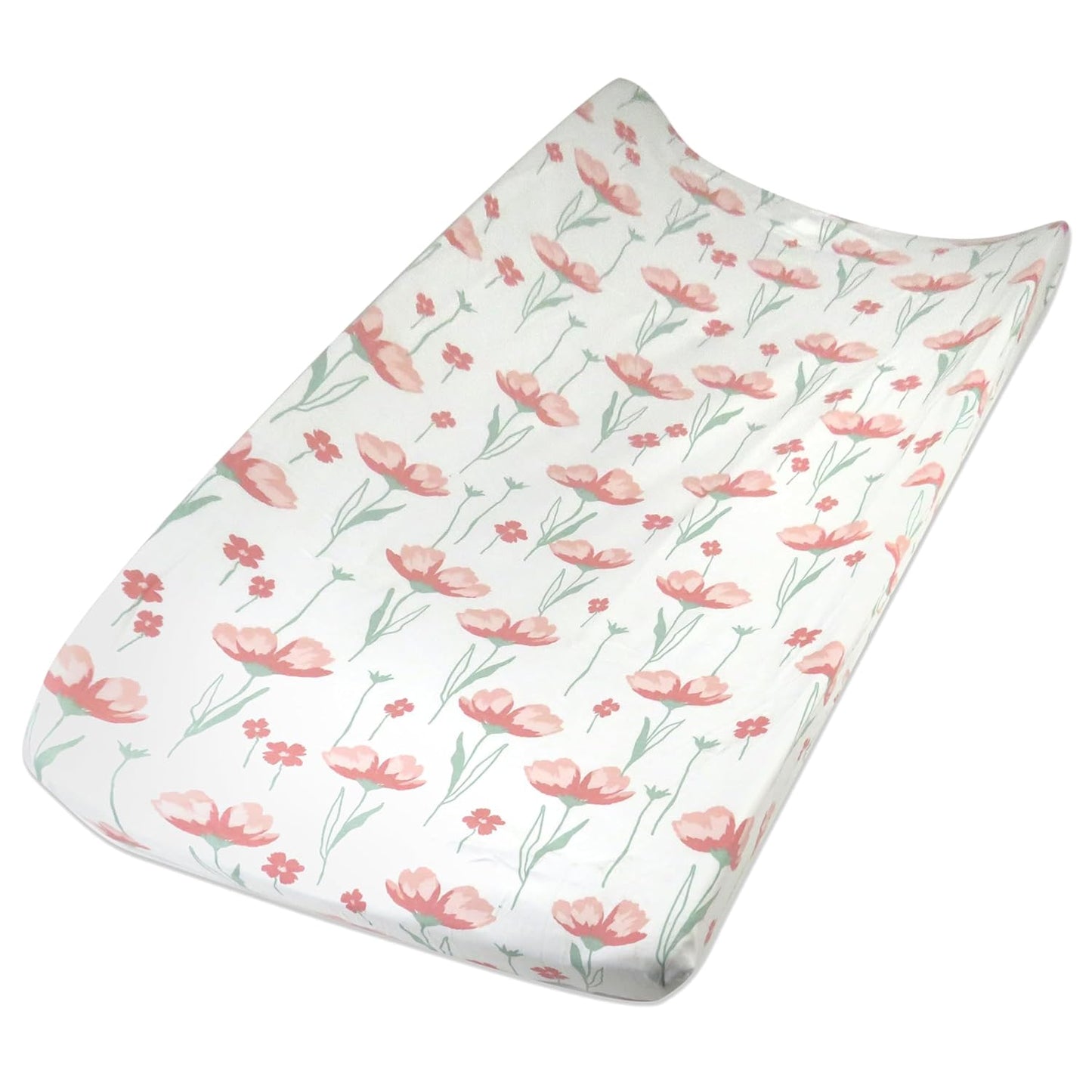 HonestBaby Organic Cotton Changing Pad Cover, Strawberry Pink Floral, One Size