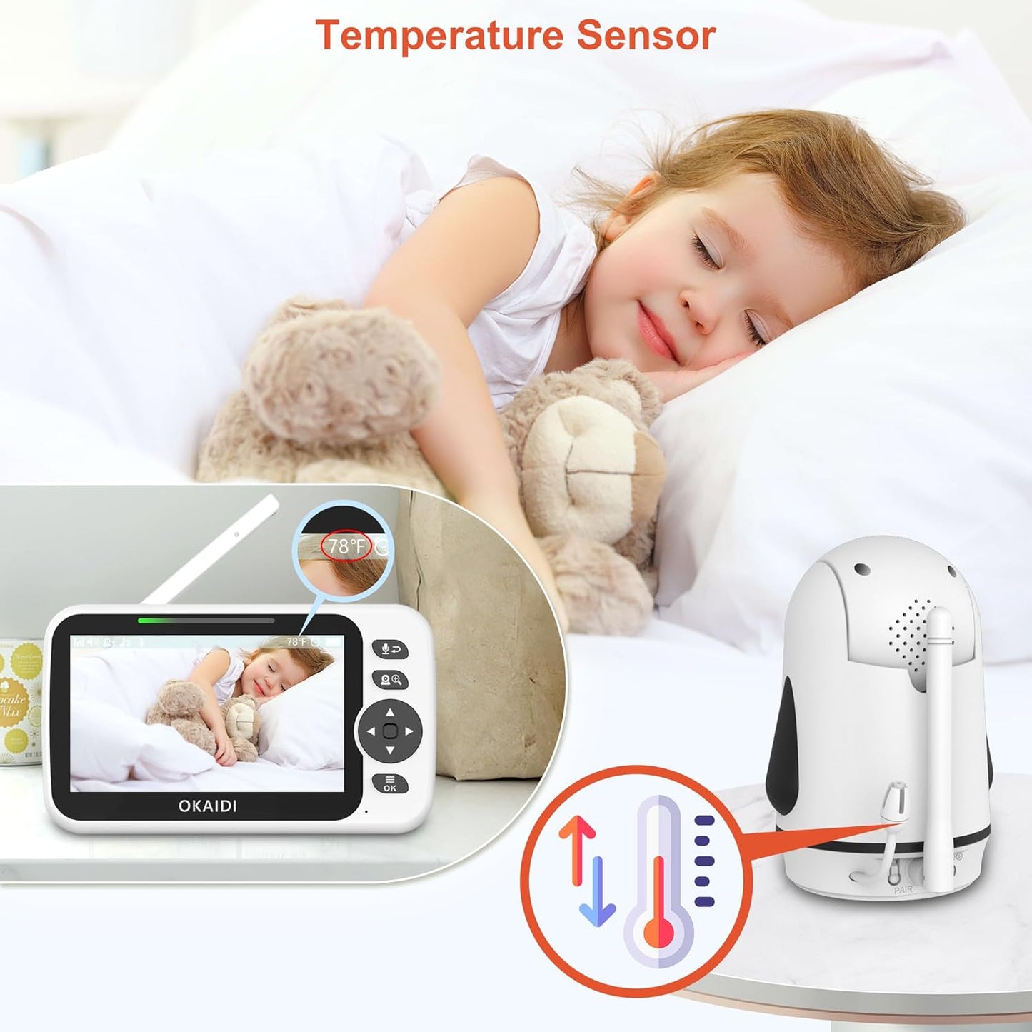 Video Baby Monitor with 2 Cameras, 5" Display Baby Monitor No WiFi, 30H Battery and 1000ft Range, Remote Pan-Tilt-Zoom Baby Camera, 2-Way Talk, 8 Lullabies, for Baby Pet Elderly