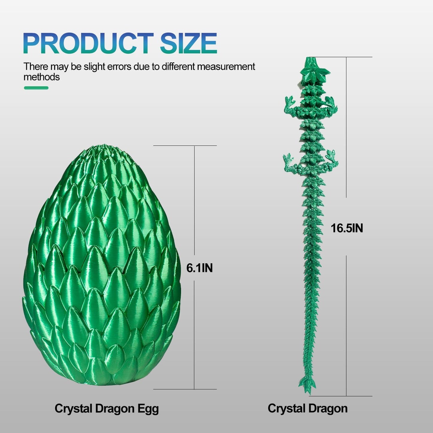Dragon Eggs with Dragon Inside, 16.5 Inch Large 3D Printed Dragon Egg Articulated Dragon Crystal Dragon Executive Desk Toys Fidget Toy for Autism/ADHD (Gold, only Dragon)