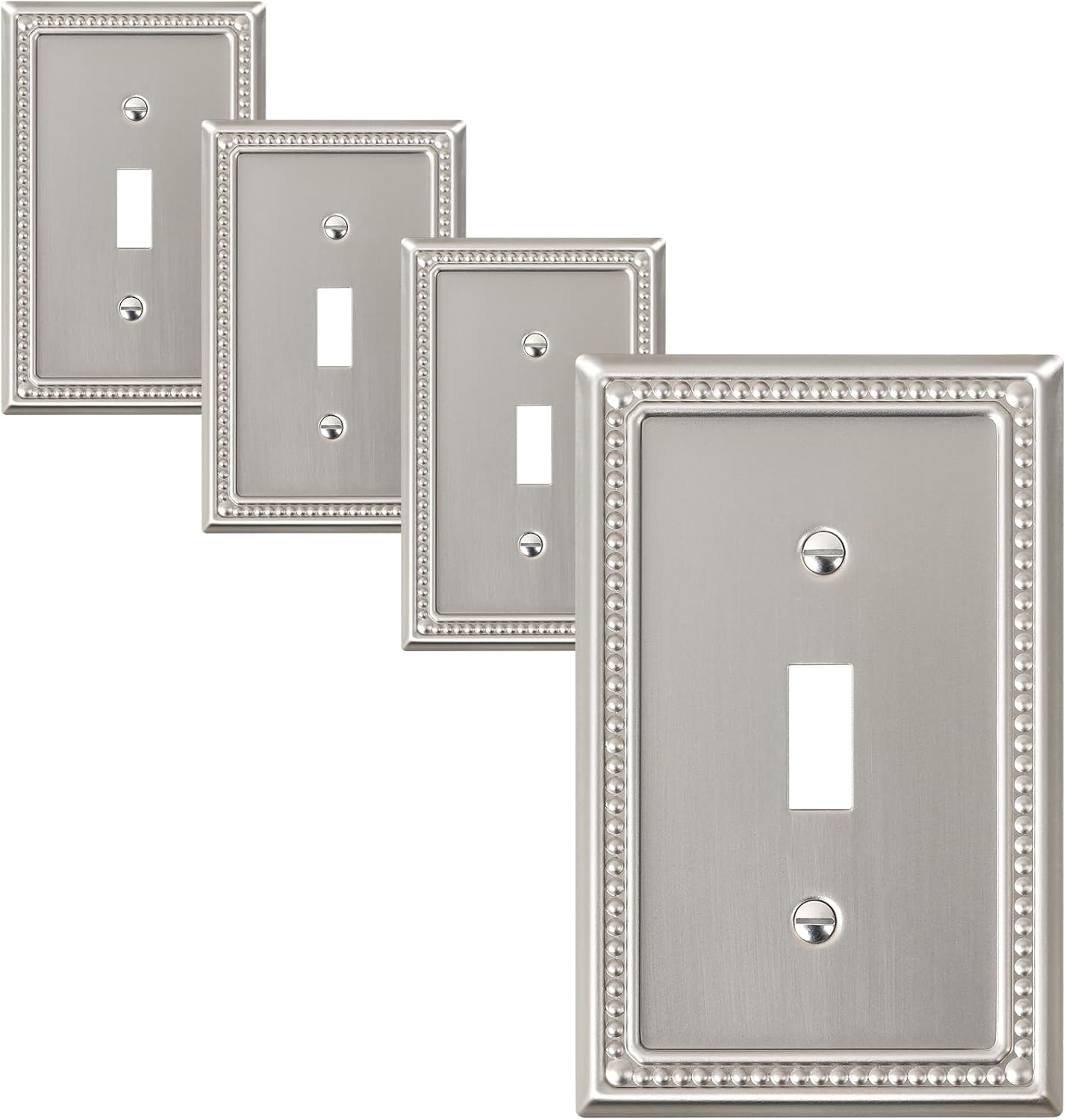 4-Pack Single Toggle Light Switch Cover Plate, Pearls Decorative Switch Plate Covers, Brushed Nickel 1 Gang Metal Wall Plate