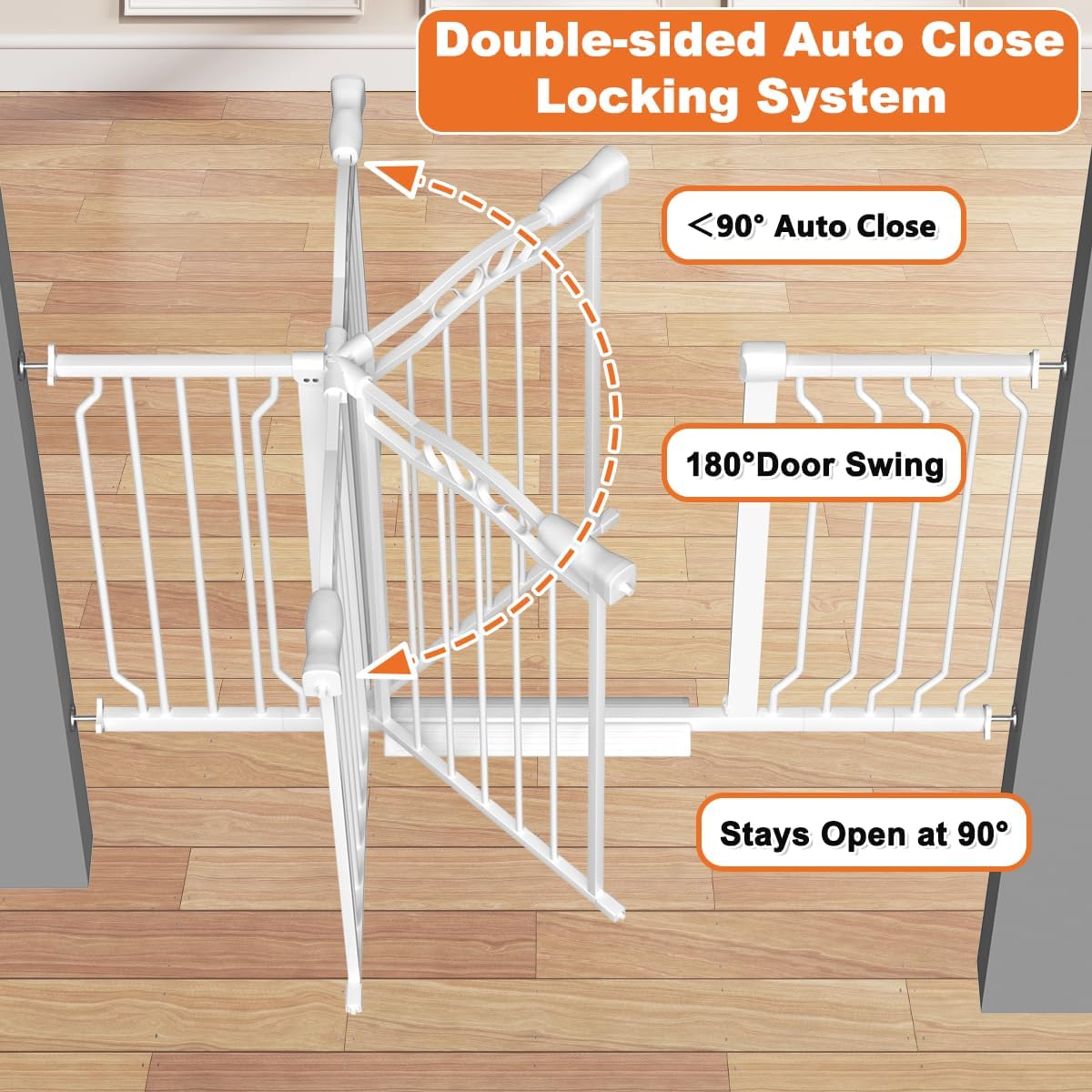 67.3-81.1" Extra Wide Baby Gate for Stairs No Drilling, 30" Tall Auto Close Press Mounted Dog Gates for Doorways, Adjustable Width Walk Through Long Gates for Kids or Pets, White