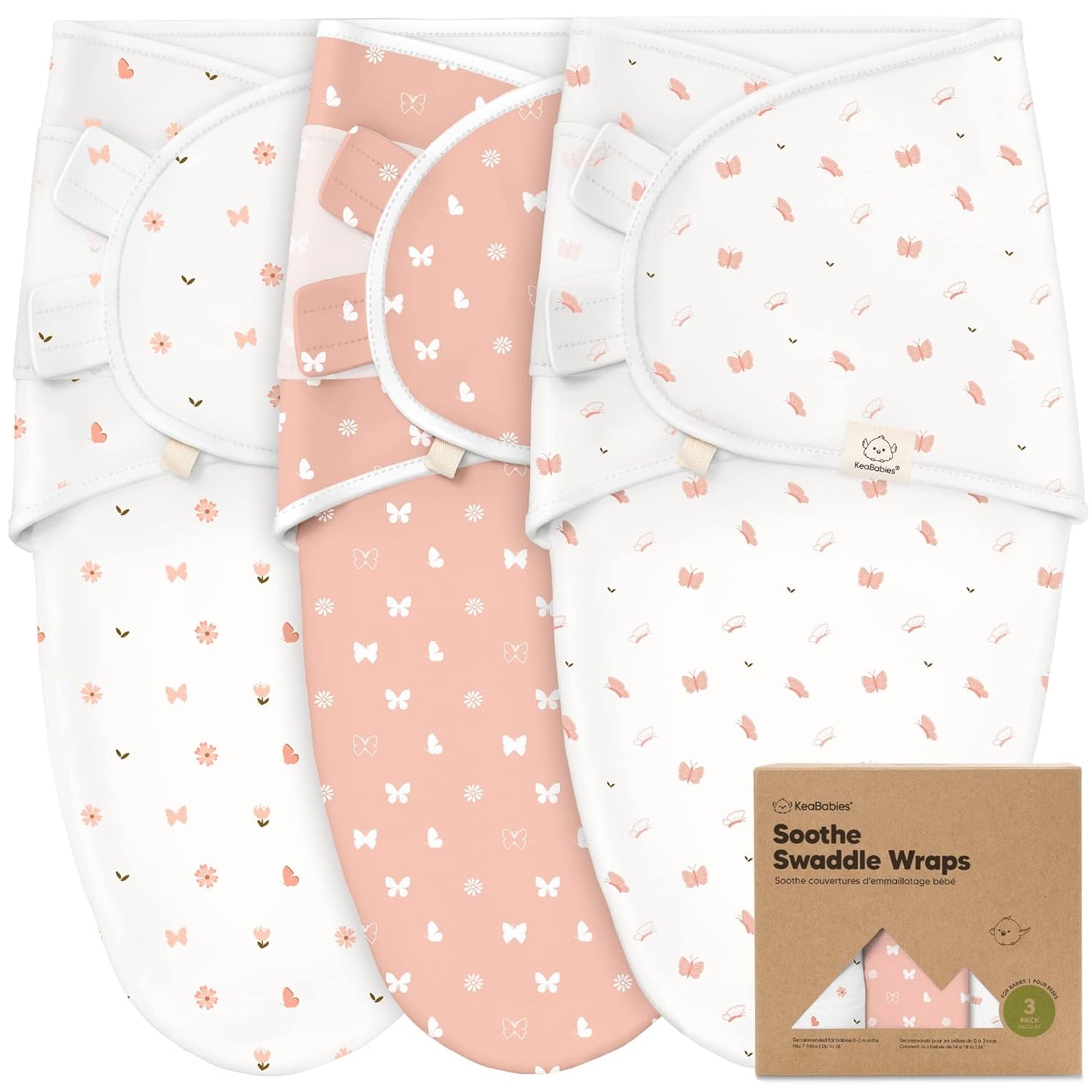 3-Pack Organic Baby Swaddle Sleep Sacks - Swaddles for Newborns, Infant 0-3 Months, Baby Girls, Boys, Soft & Snug Newborn Sleep Sack, Nursery Swaddling Blankets (Butterflies)