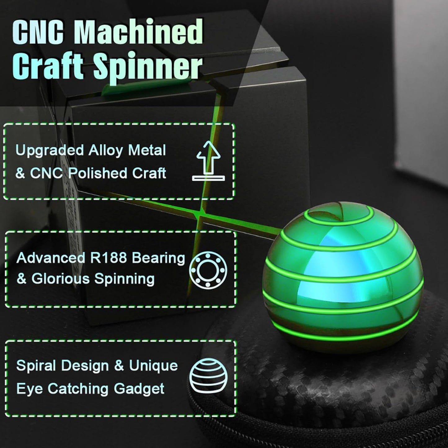 Luminous Desk Spinning Toys for Kids Adults, Metal Full Body Optical Illusion Fidget Spinner Kinetic Sterss Ball, Glow in The Dark Desktop Stress Relief Gifts for Office Classroom Boys Age 3-5 8-10