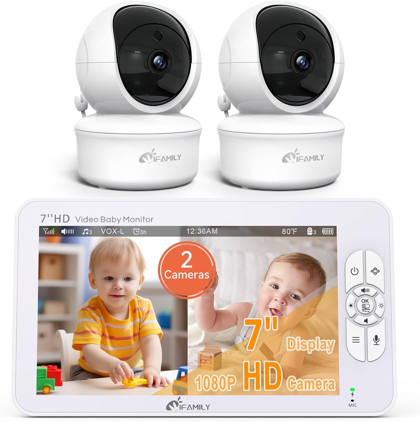 iFamily 7" Large Split Baby Monitor with 2 HD Cameras and Audio, 1080P HD Video Baby Monitor No WiFi,Hack Proof
