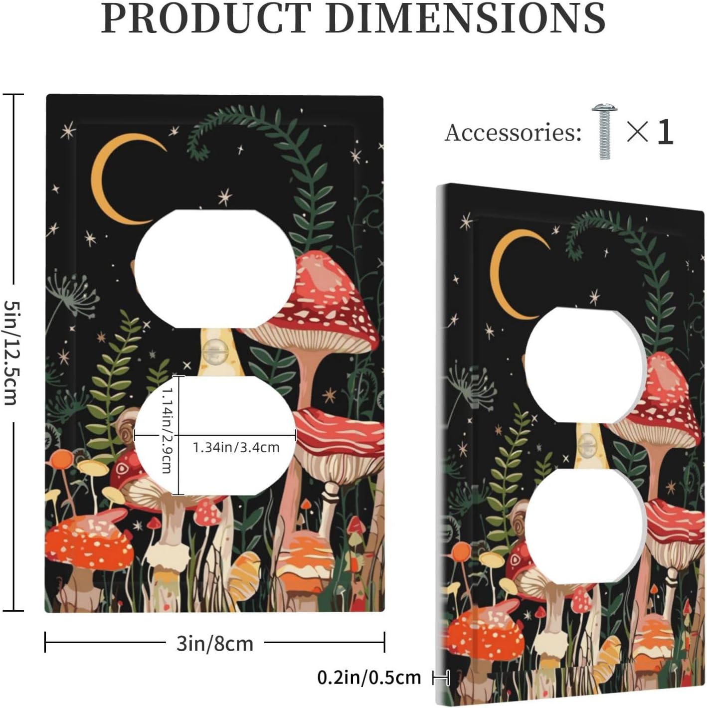 Moon Star Red Mushroom Forest Butterfly Green Plant Outlet Covers 1 Gang Duplex Light Switch Cover Decorative Switch Plates Electrical Receptacle Faceplate Wall Plate for Kids Room Home Decor