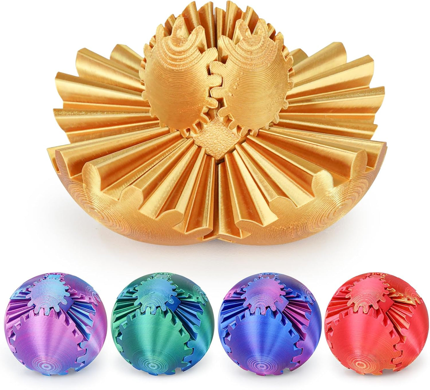 Gear Ball Fidget Toy - 3D Printed Stress Relief Spinner, Educational and Fun Gift for Kids & Adults, Durable & Eco-Friendly, Ideal for Birthday (Gold)