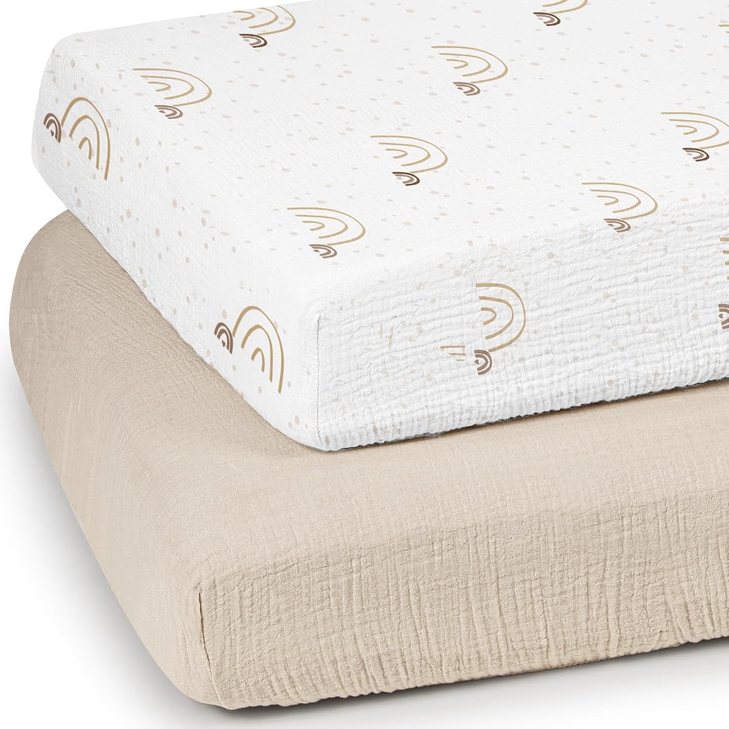 lulumoon Baby Muslin Crib Sheets - Toddler Cotton Fitted Crib Sheets Neutral for Boys and Girls 2Pack