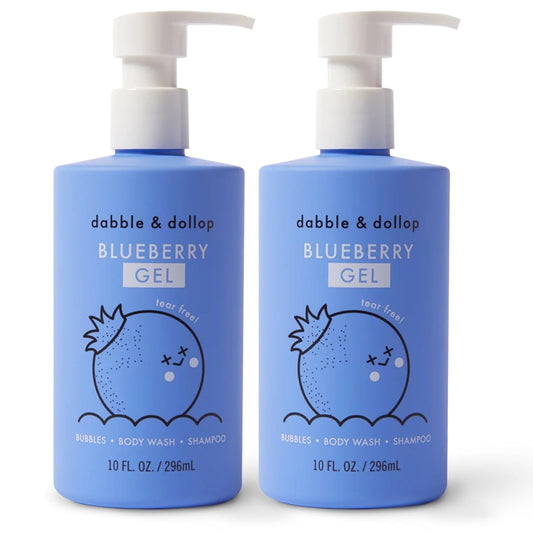 Dabble & Dollop Blueberry Body Wash & Shampoo - 3 in 1 Natural Bubble Bath for Kids, USA-Made, Paraben & Sulfate Free, Vegan, Gluten-Free, Tear-Free (10oz, Pack of 2)