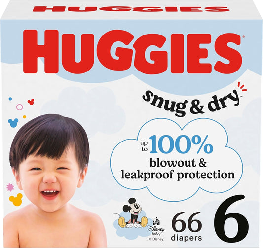 Huggies Size 6 Diapers, Snug & Dry Baby Diapers, Size 6 (35+ lbs), 66 Count, Packaging May Vary