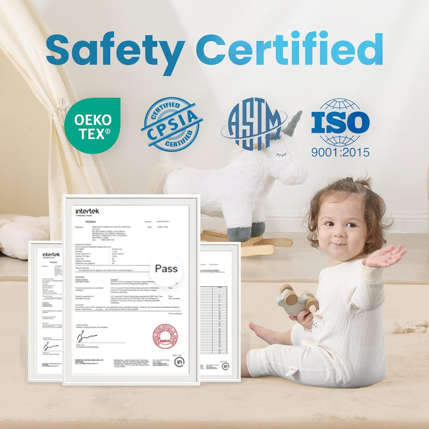 Baby Play Mat for Kids Room,Extra Thick Elasti-Foam Anti-Fall Cushion Mat for Babies,Toddlers,Infants,Water-Repellent&Non-Slip Bedroom Bedside Rugs(Beige)