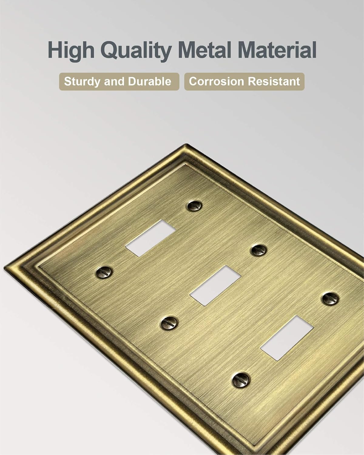 Triple Toggle Wall Plates, Metal Light Switche Covers, Antique Brass, 3-Gang, 2 Pack