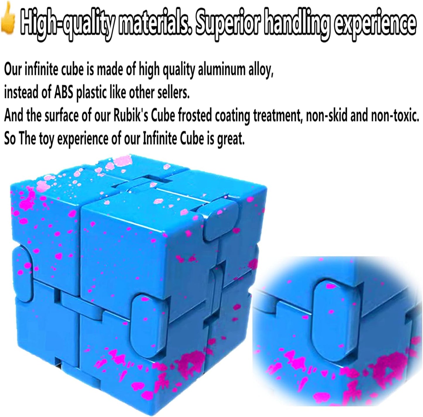 Metal Fidget Toys Infinity Cube for Men Christmas Day Gifts Anxiety Stress Relief Aluminum Alloy Material (Blue & Pink)