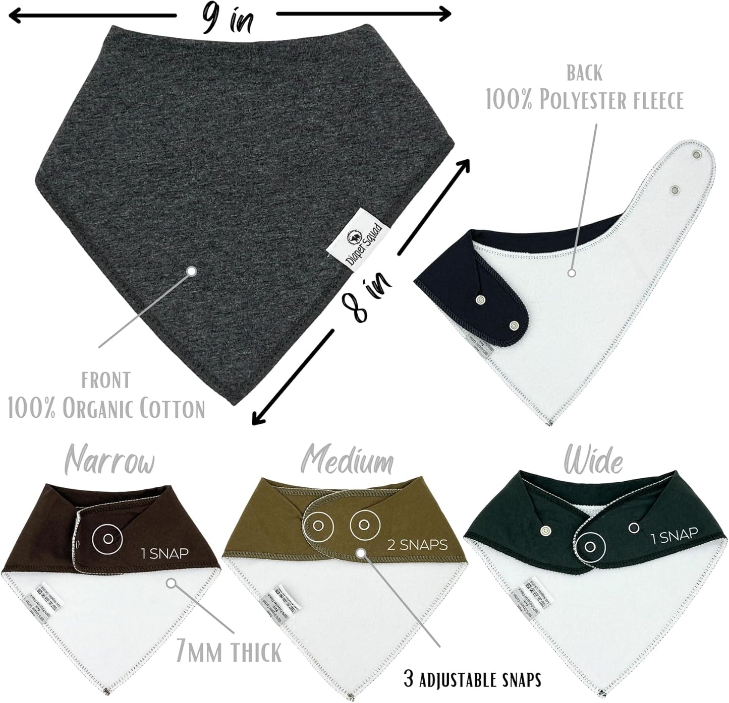 DiaperSquad's Baby Bibs for Drooling and Teething, Bibs for Boys, Baby Girl - Solid Cotton Baby Drool Bibs