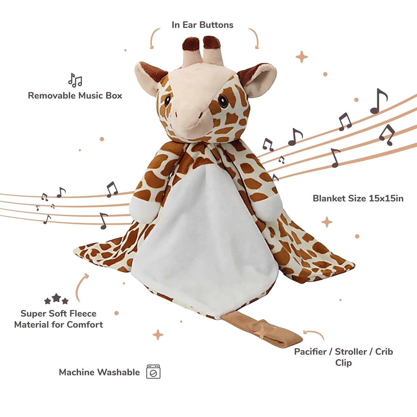 Love By Emi Baby Music Lovey Brown Giraffe, Baby Sleep Soother for Crib & Cuddle Bedtime, White Noise with Heartbeat & Lullaby, Plush Sound Machine Toy, Stuffed Animal for Newborns, Infants & Toddlers
