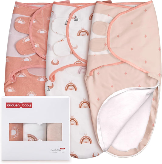 GLLQUEN BABY 3-Pack Baby Swaddle Sleep Sacks with Zipper for Newborn - Baby Swaddles 0-3 Months, Infant Swaddling Sack, Rainbow & Sun, Swaddles Blanket Wrap (Small/Medium)
