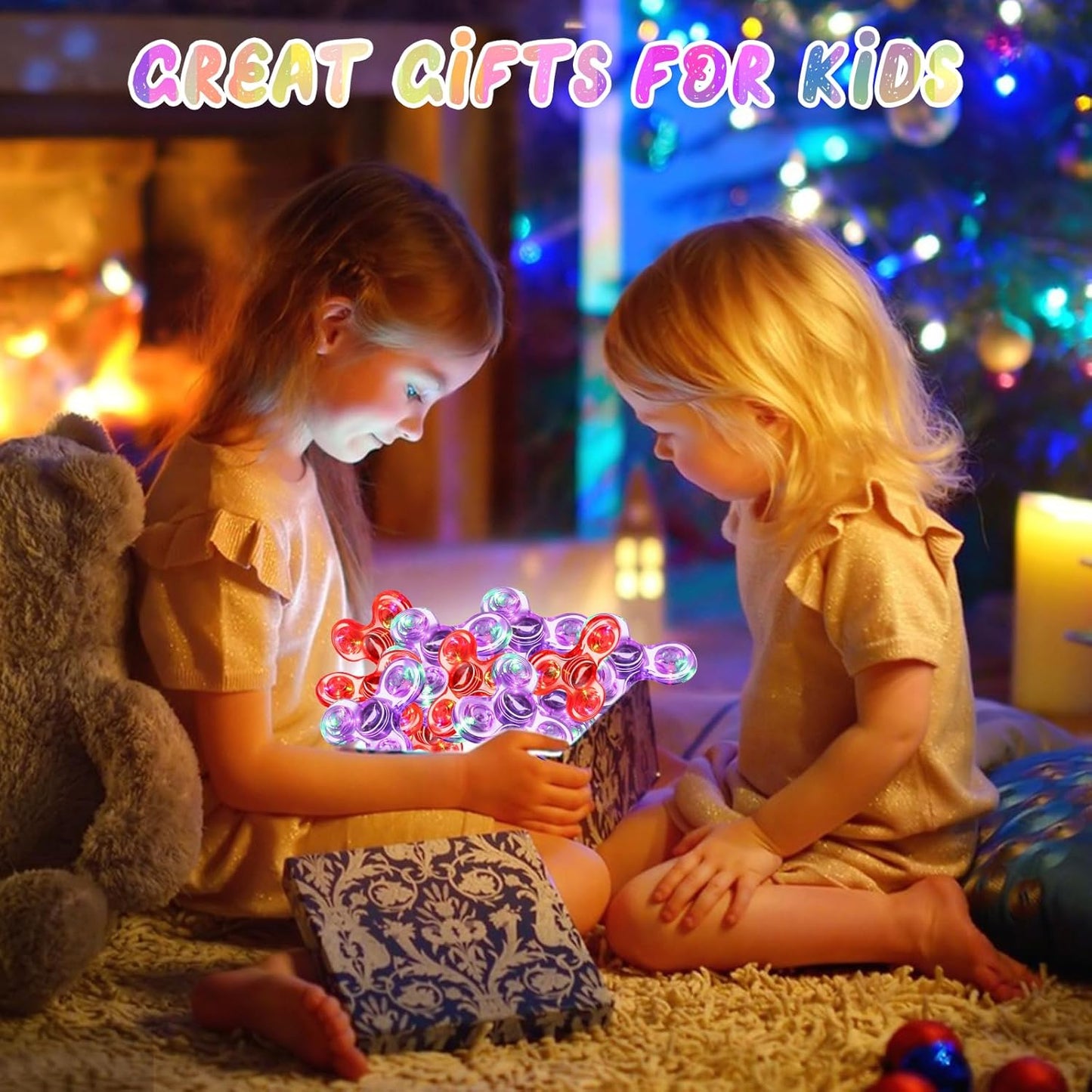 SCIONE 2Pack Fidget Spinners for Kids, LED Light up Sensory Fidget Toys for Kids Adults, Glow in The Dark Toys for Teens Boys Girls Halloween Classroom Prizes, ADHD Stress Anxiety Relief Fidgets