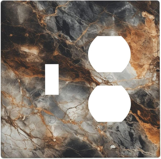 Brown Marble Granite Golden Lines Print Wallplates 1 Toggle 1 Duplex Switch Plate Electrical GFCI Faceplate Decorative Light Switch Covers for Bathroom Kitchen Decor