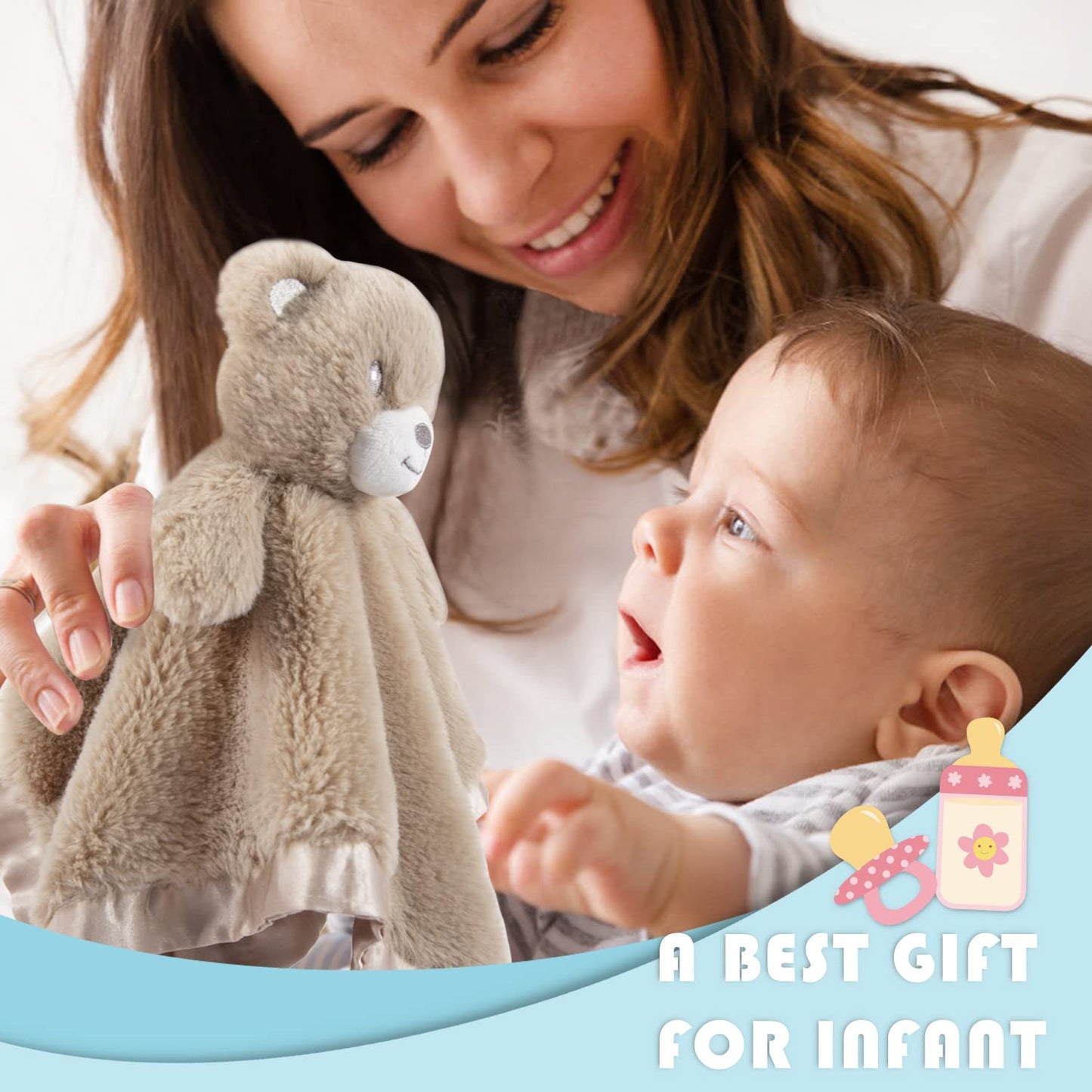 Baby Bear Security Blanket Soft Minky Baby Lovey Animal Plush Blanket Unisex Lovie Gift for Toddler, Boys and Girls, 13.5 Inch (Dark Brown)