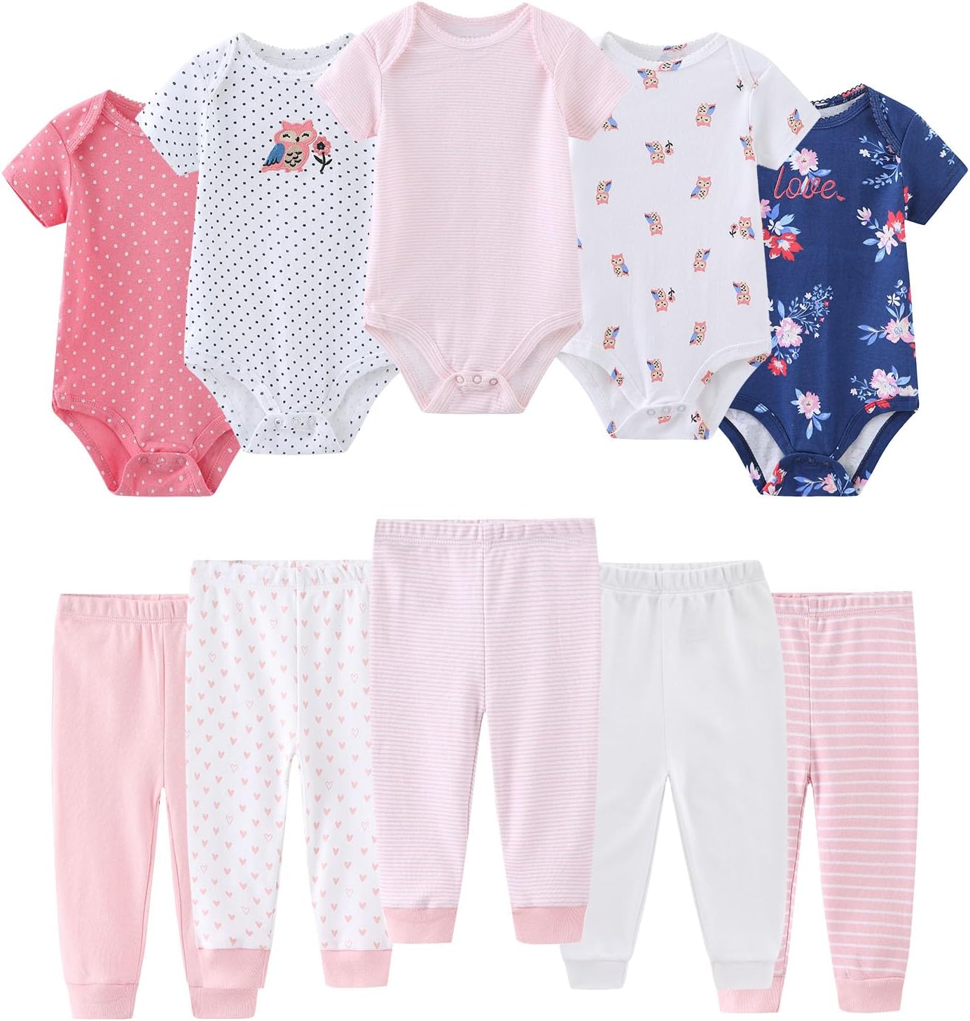 Baby Bodysuit and Pant Set 10-pcs Cotton Soft Newborn Boy Girl Clothes Outfits