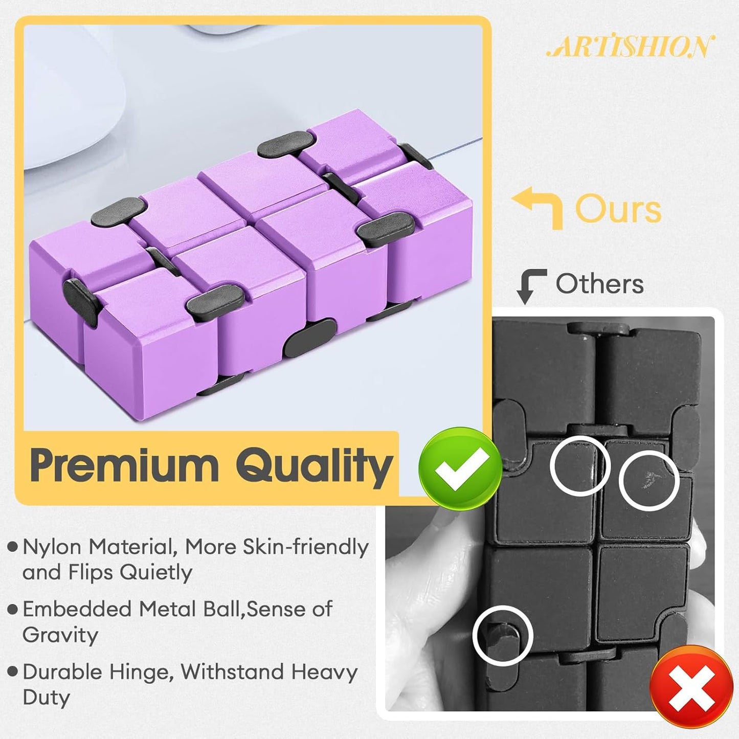 Fidget Cube, Durable Nylon Infinity Desk Toy, Skin-Friendly Handheld Gadget, Mini Stress-Relief Adult Fidget Toy for Anxiety Alleviation（Lightweight/Purple）