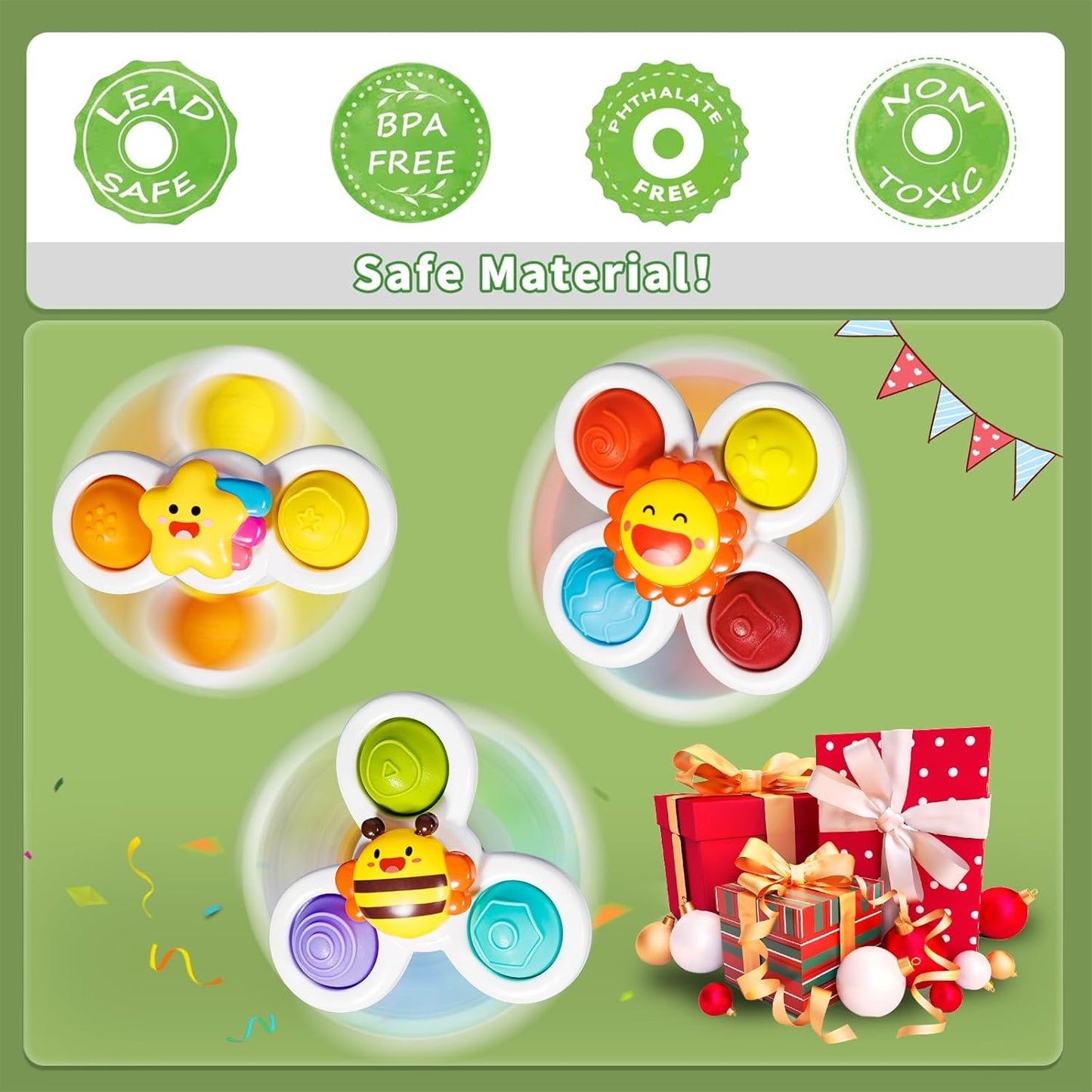 ALASOU 3PCS Pop Suction Cup Spinner Toys for 1 Year Old Boy Girl|Novelty Spinning Tops Toddler Toys Age 1-2|Sensory Baby Bath Toy for Toddlers 1-3|12 18 Months Boy Birthday Gift for Infant