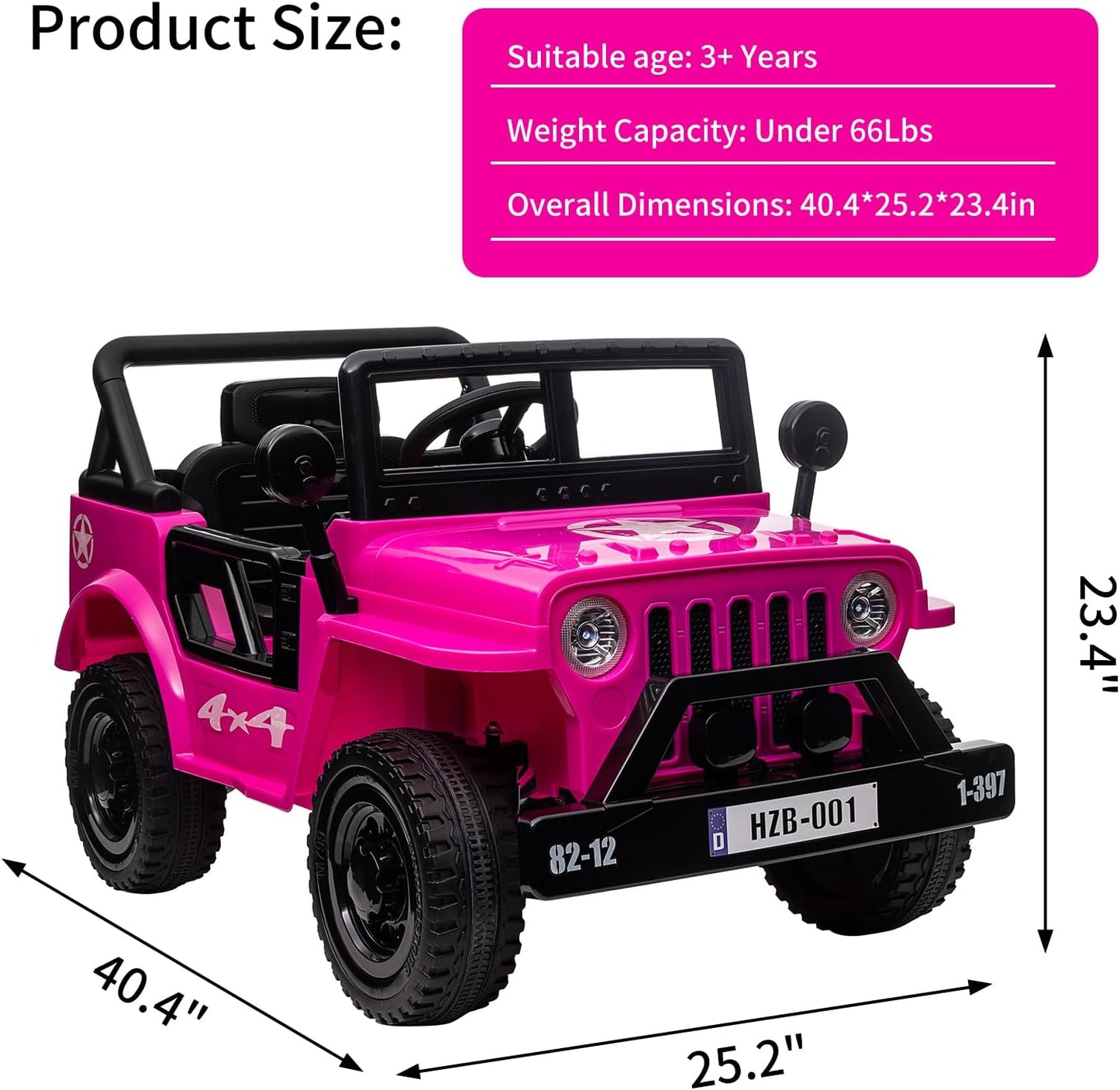 Ride on Truck Car, 12V Electric Ride on Car with Remote Control, MP3, LED Lights, Suspension System, Double Doors, Safety Belt, Ride-on Toy for Kids Aged 3-8 Years