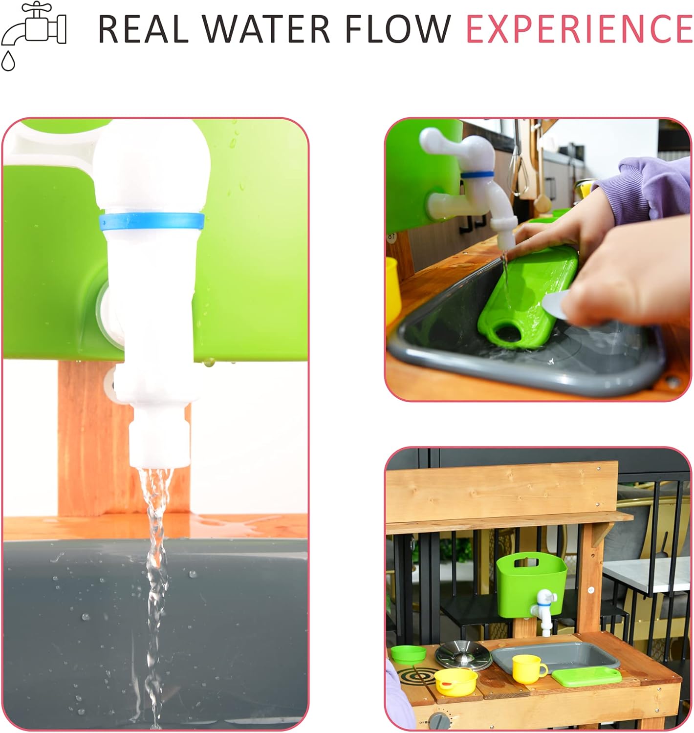 Aoparts Mud Kitchen, Play Kitchen, Kitchen Accessories and Garden Sink, Kids Outdoor Kitchen Playset with Faucet, Mud Kitchen for Kids Outdoor