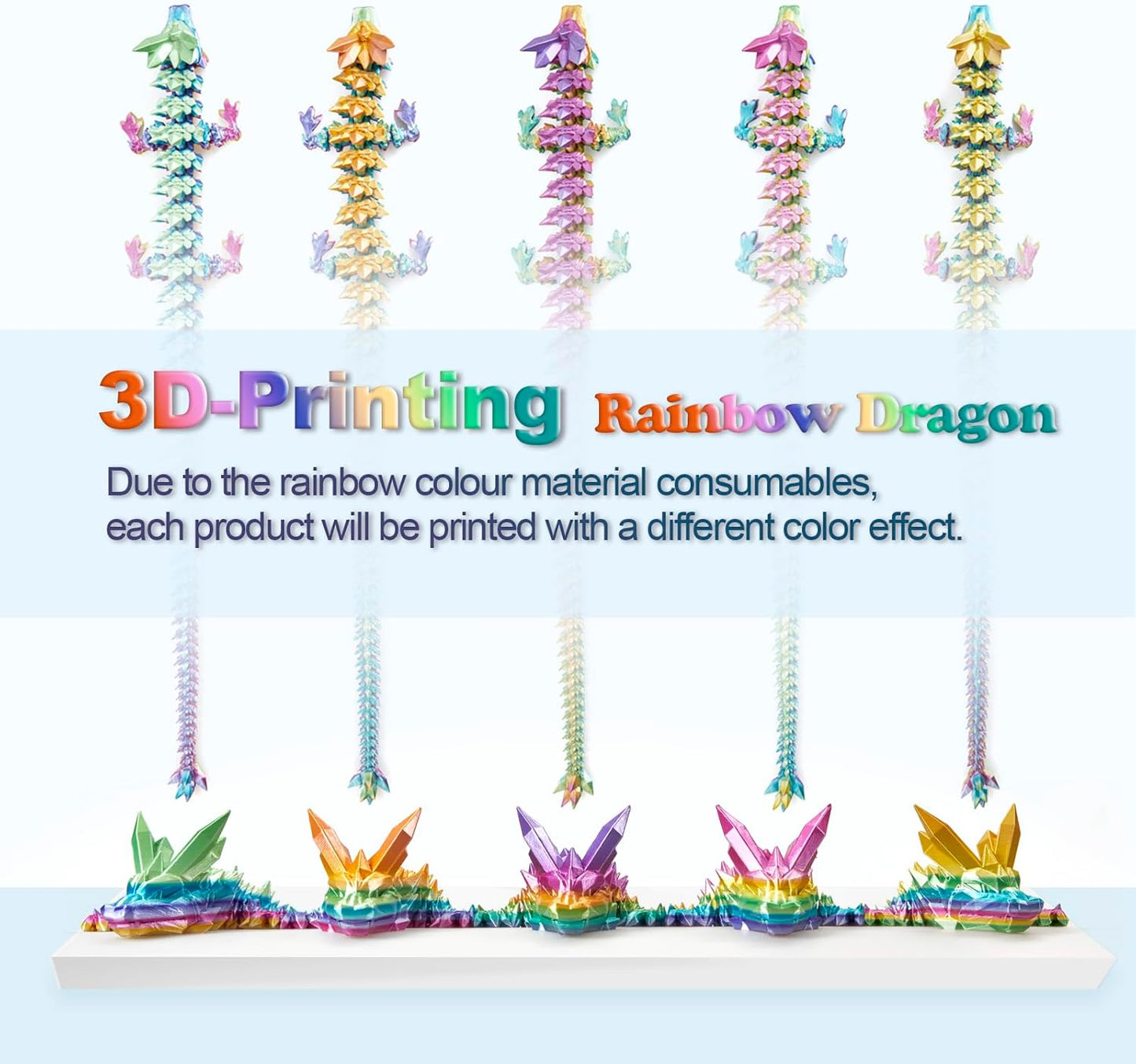 Large 24" 3D Printed Dragon,Articulated Crystal Dragon,3D Dragon Toy,Dragon Collection, Executive Desk Decor (Rainbow)