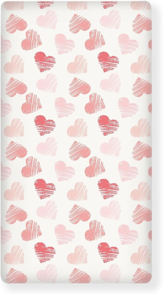 Pink Hearts Fitted Crib Sheet Line Heart Baby Crib Sheet Fit Standard Crib and Toddler Mattress,Crib Mattress Sheets for Boys Girls 28"x52"
