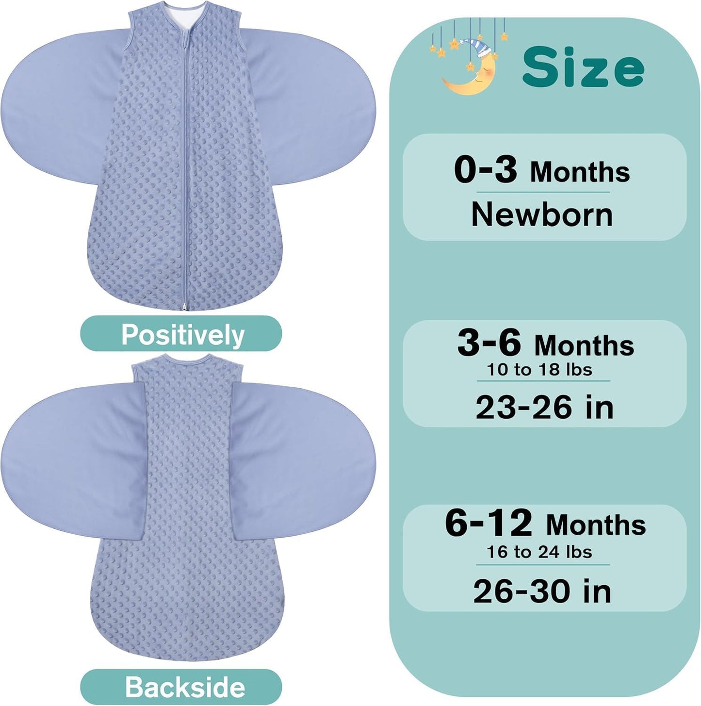 Fleece Newborn Sleep Sack Baby Swaddle,3-Way Adjustable Wearable Blanket,2 Pack Fleece Swaddling Sleeping Bag TOG 2.0， (Blue&Green, 3-6 Months)