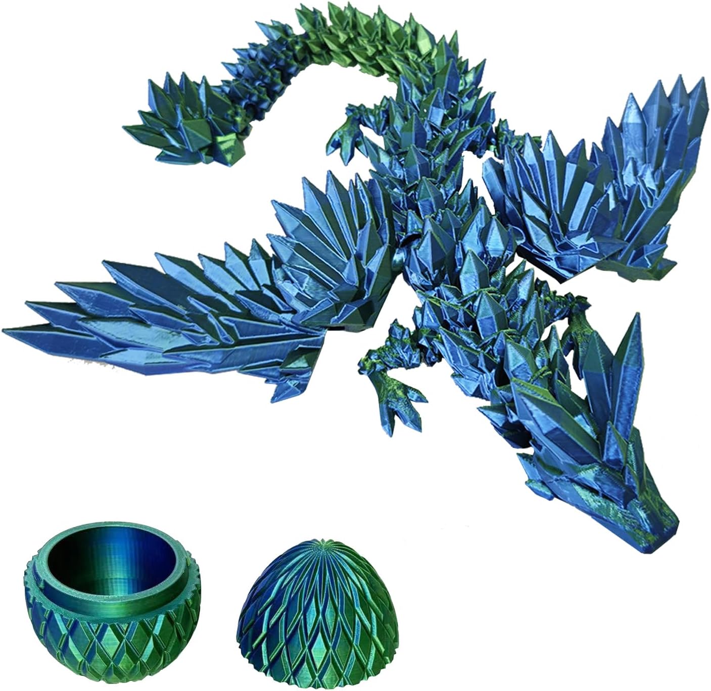 3D Printed Dragon Eggs with Dragon Inside Fidget Toys for Adults, 3D Printed Articulated Dragon, Home Office Decor Executive Desk Toys Posable Flexible Crystal Dragon Toy(F-Green)