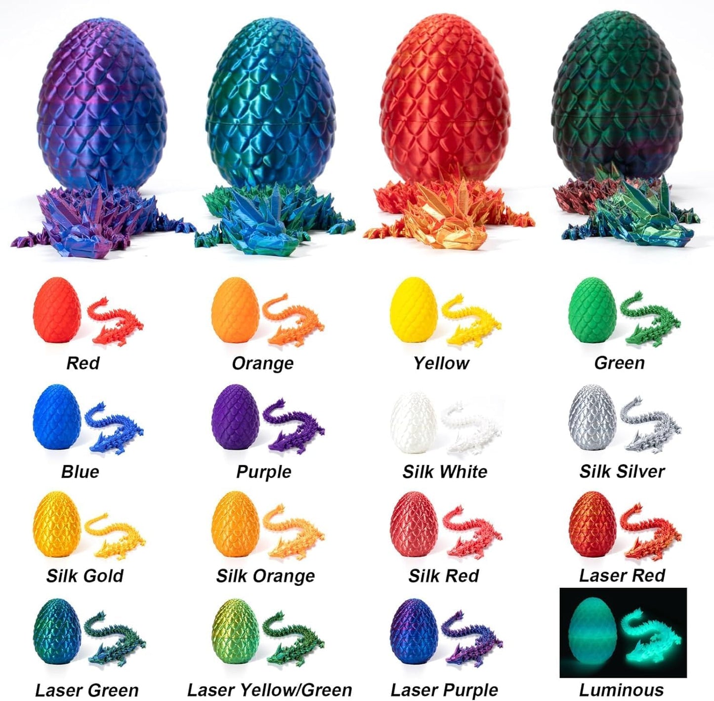 3D Printed Dragon in Egg, Full Articulated Dragon Crystal Dragon with Dragon Egg， Home Office Decor Executive Desk Toys, Adults Fidget Toys for Autism ADHD，3D Printed Gift